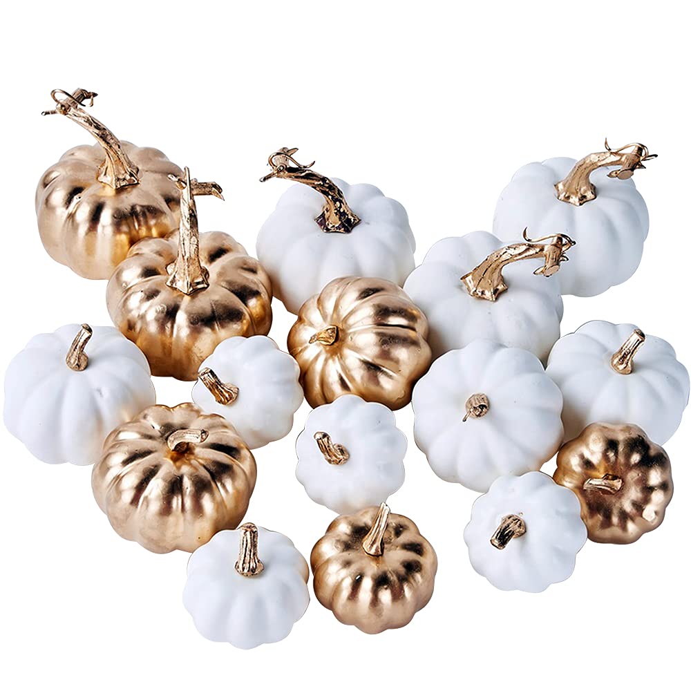 Artmag 19 Pcs Artificial Pumpkins Decoration, Assorted Sizes Harvest Faux Pumpkins for Fall Thanksgiving Halloween Seasonal Holi