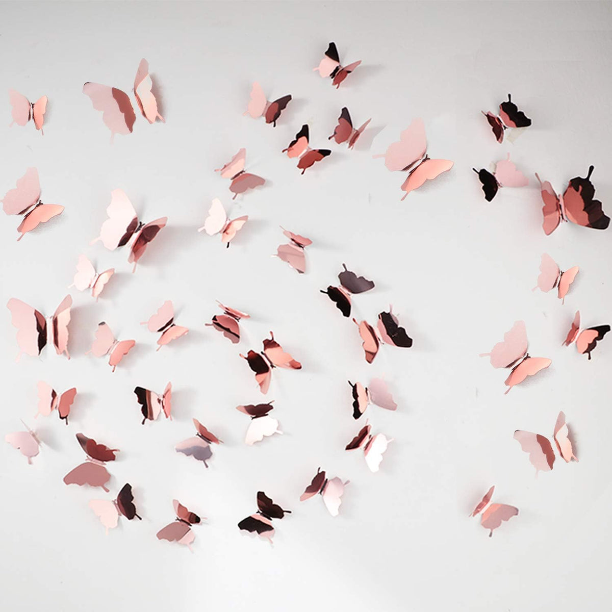 48 Pieces Butterfly Wall Decor Diy Mirror 3D Butterfly Stickers Removable Decals For Home Bedroom Bathroom Living Room Decor(Ros
