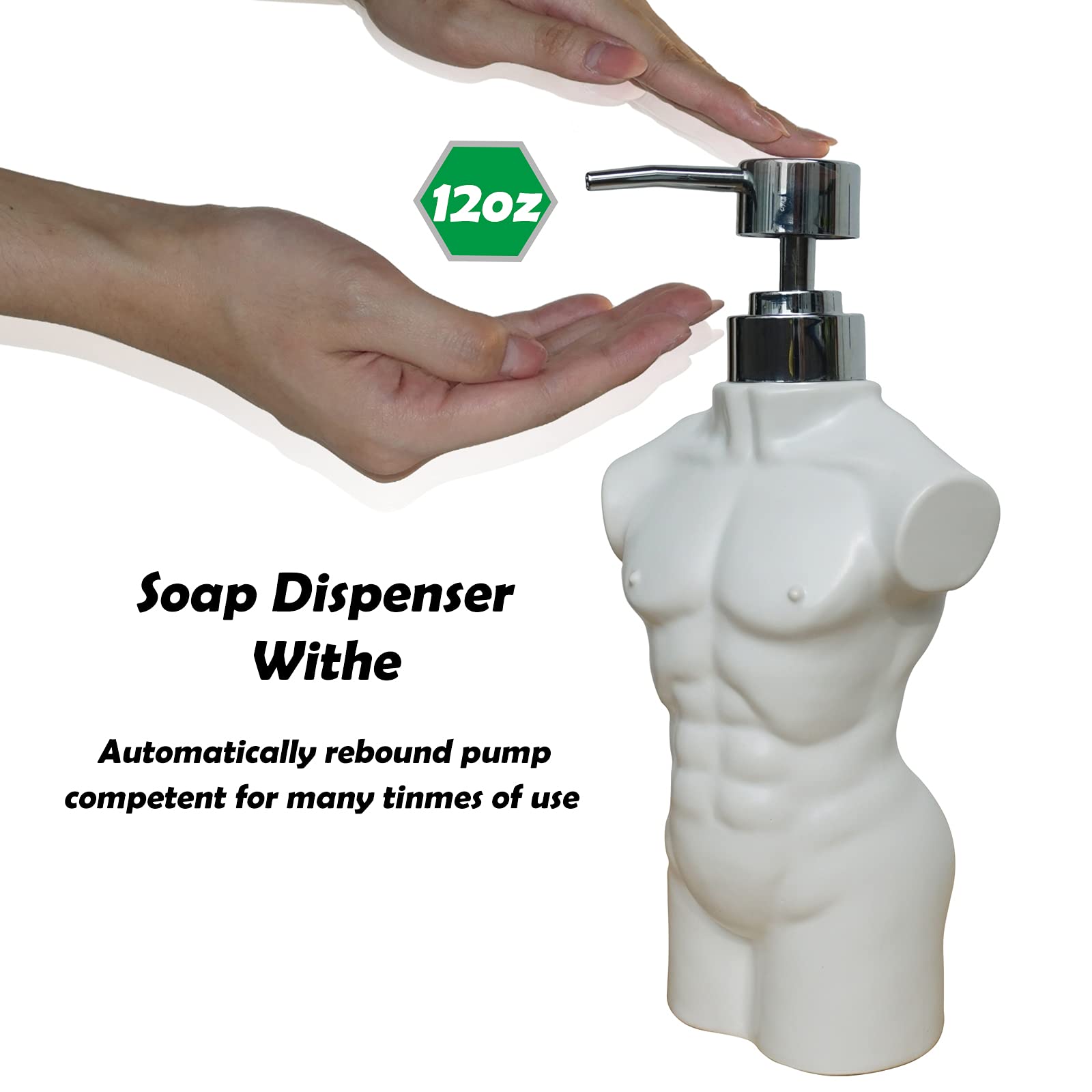 Ceramic Boy Soap Dispenser Refillable Liquid Hand Soap Dispenser For Bathroom, Premium Kitchen Soap Dispenser (White)
