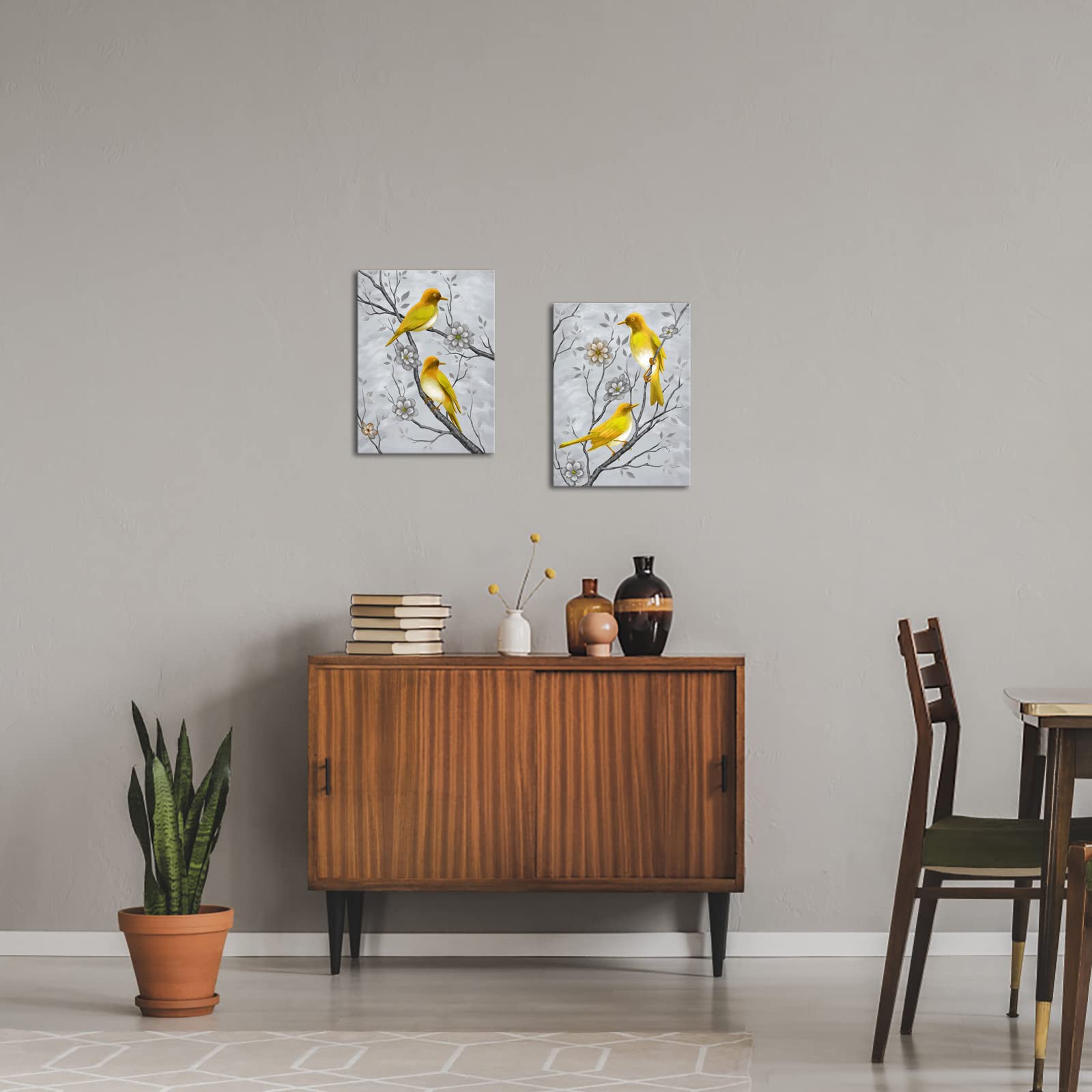 Ryounoart Yellow And Grey Wall Art Bird Pictures Gray Yellow Canvas Paintings For Kitchen Bathroom Wall Decor Ready To Hang 12 *