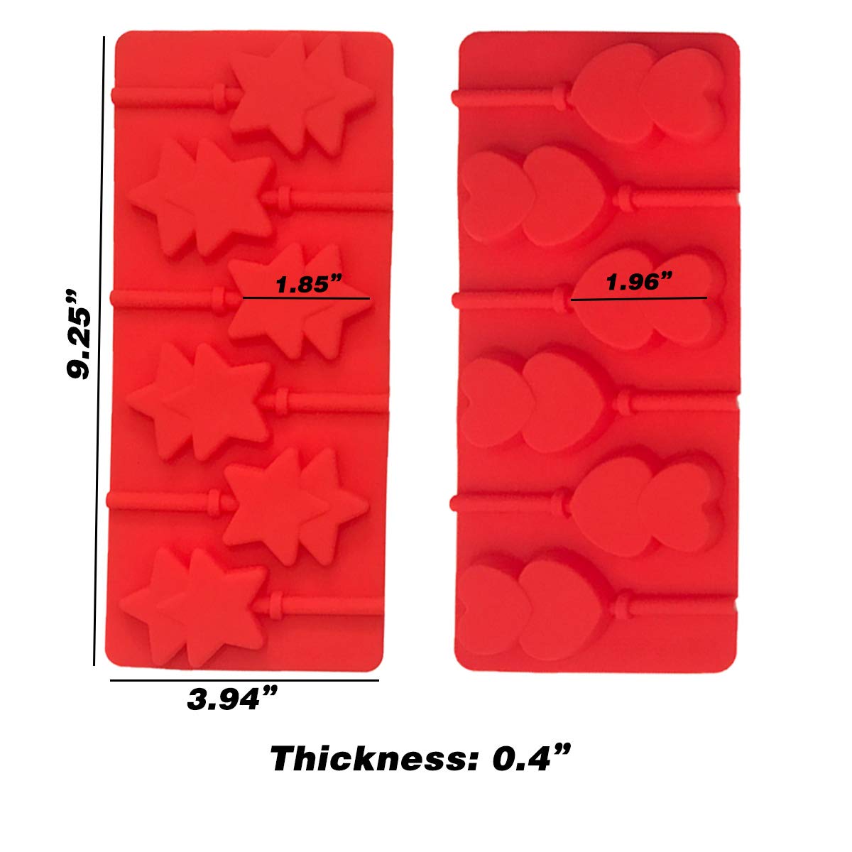 Set Of 4 Silicone Lollipop Molds (Heart, Star, Round, Flower), Tunan 6-Cavity Molds Chocolate Hard Candy Jelly Fondant Mould Wit