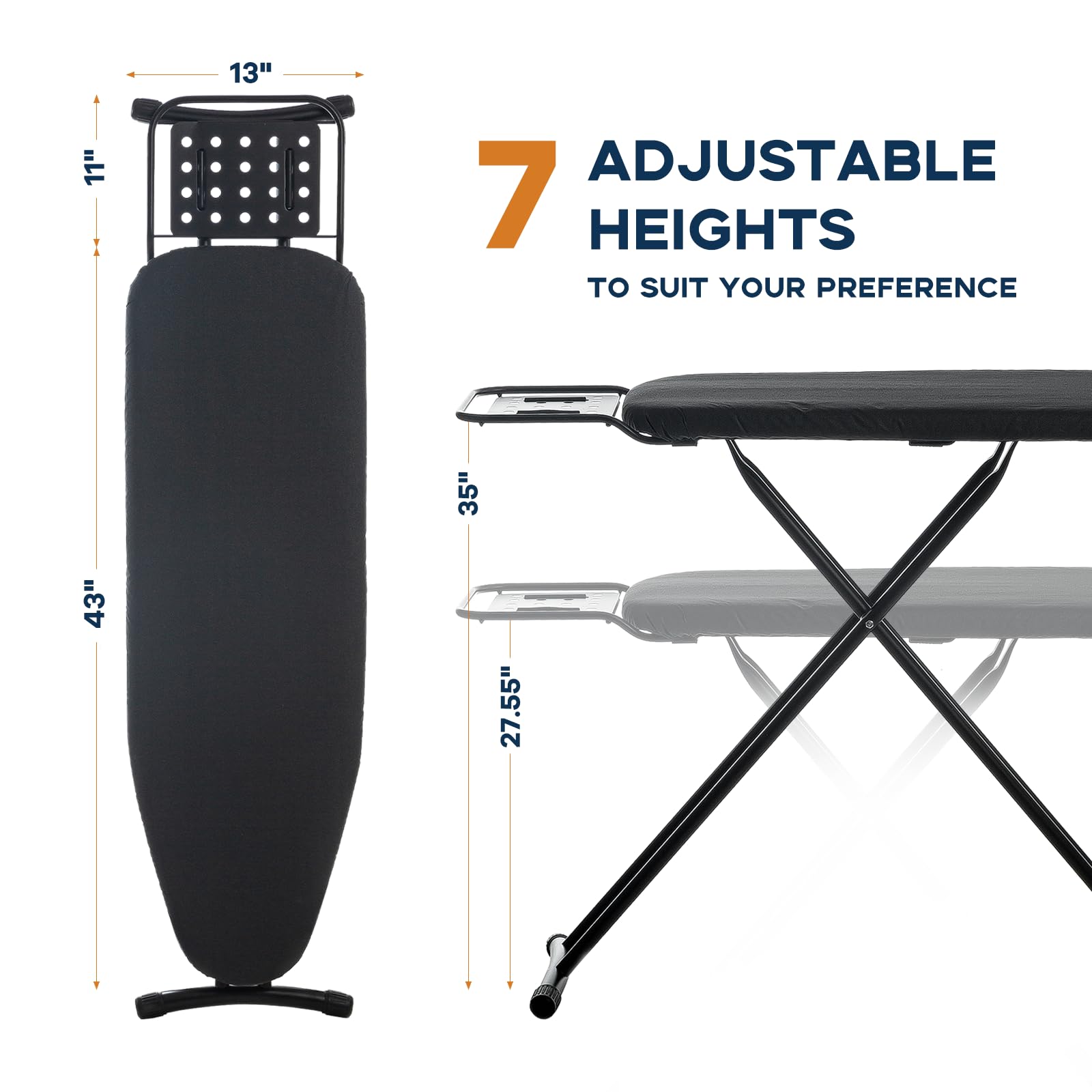 Ironing Board Full Size, Rainhol 54''X13'' Heavy Duty Compact Ironing Board With Iron Rest, Heat Resistant Cover With Ultra Thic