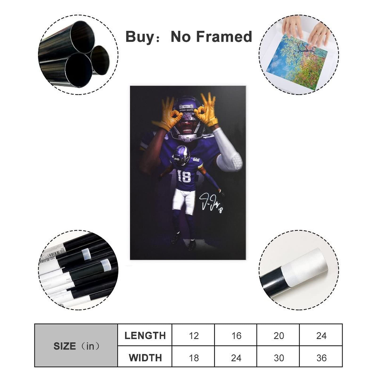 Sports Poster Justin Jefferson Canvas Poster Wall Art Decor Print Picture Paintings For Living Room Bedroom Decoration Unframe:
