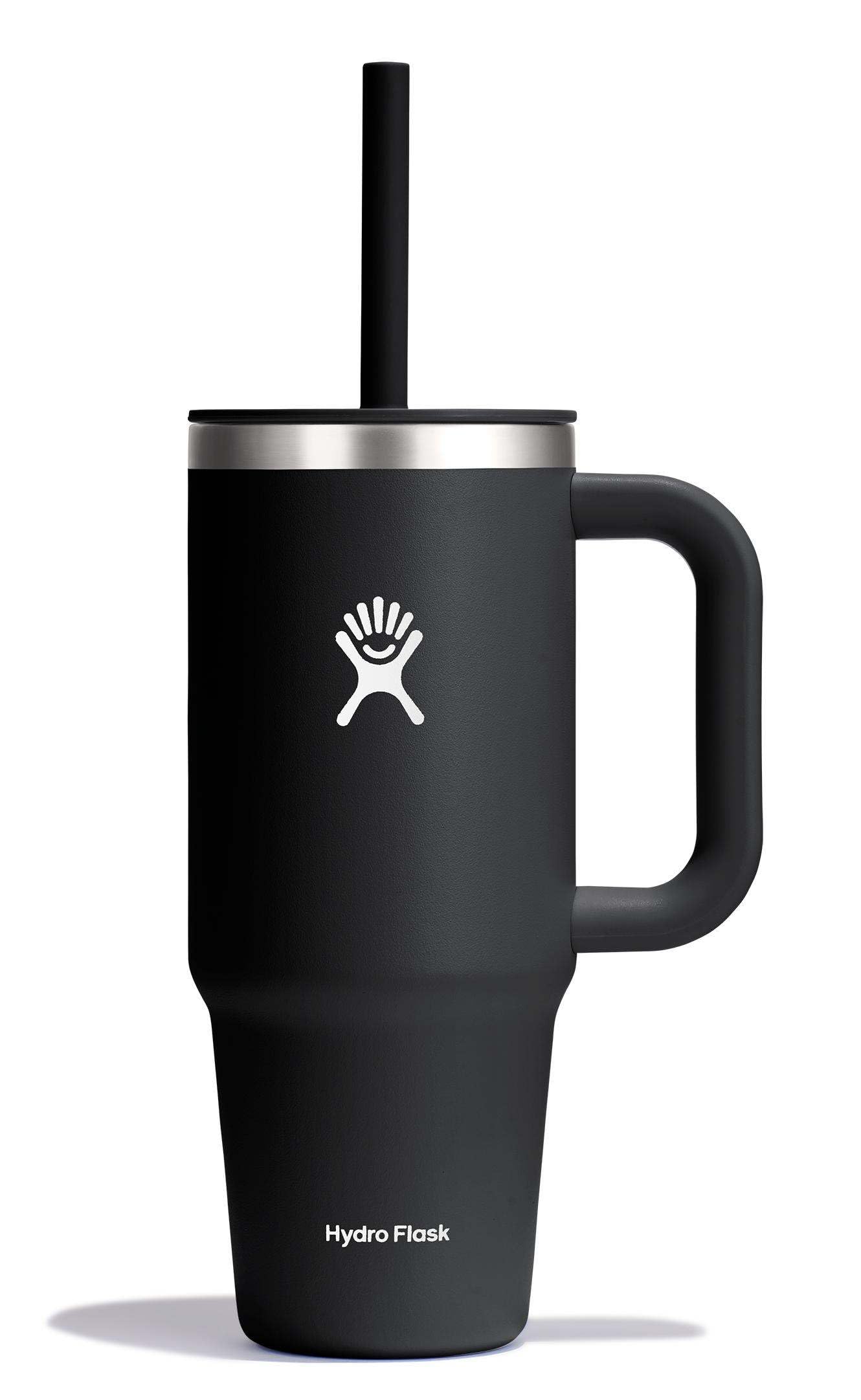 Hydro Flask Travel Tumbler with Handle, Lid and Straw - Insulated Stainless Steel in 24 Oz Black