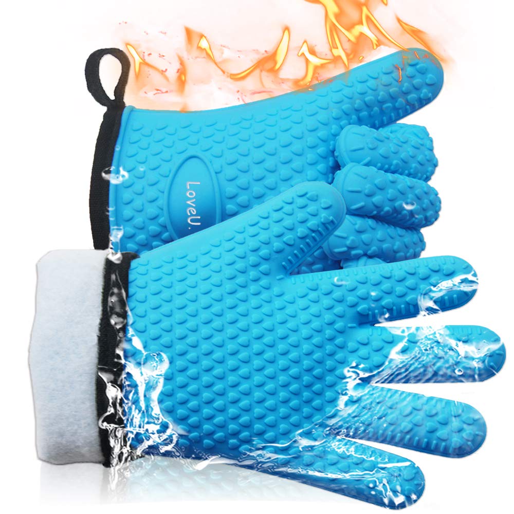 Loveuing Kitchen Oven Gloves - Silicone And Cotton Double-Layer Heat Resistant Oven Mittsbbq Glovesgrill Gloves - Perfect For Ba