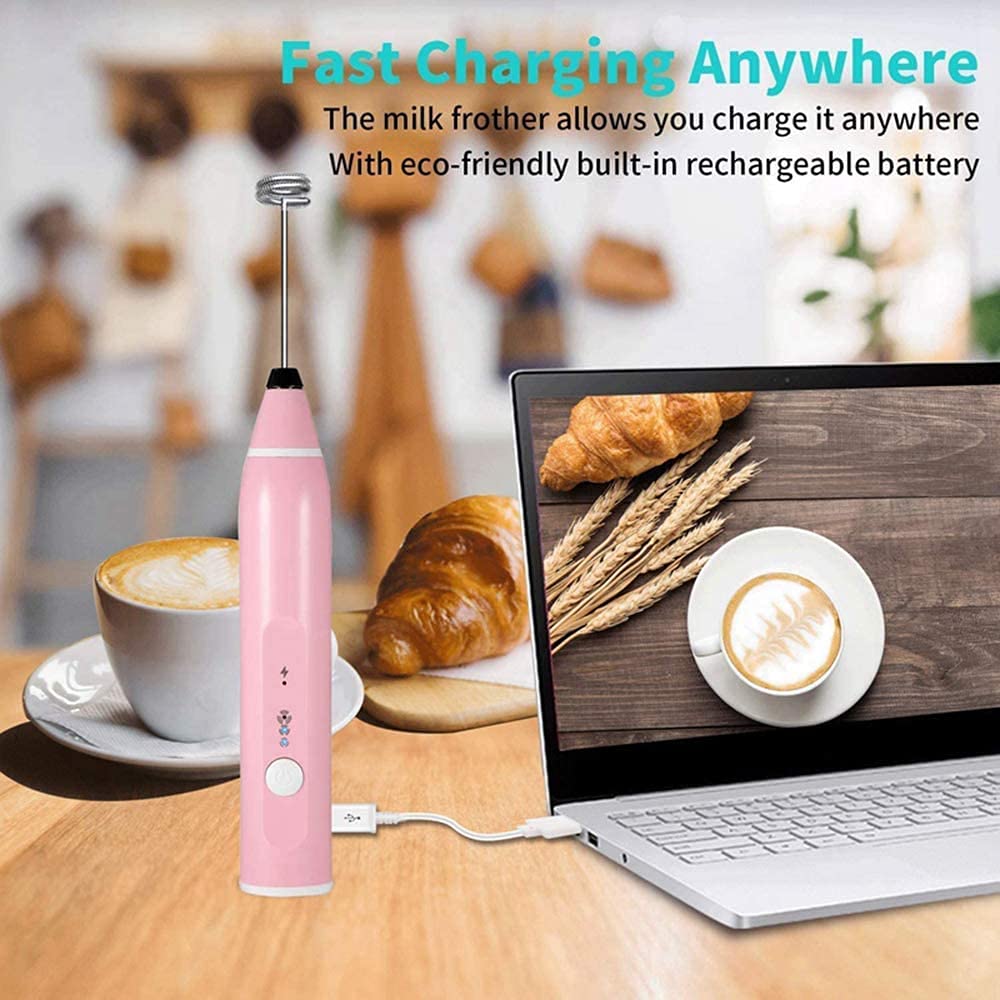 Immersion Blender Milk Frother Handheld Foam Maker USB Rechargeable Coffee Frother with 2 Stainless whisks 3-Speed Adjustable Mini Blender