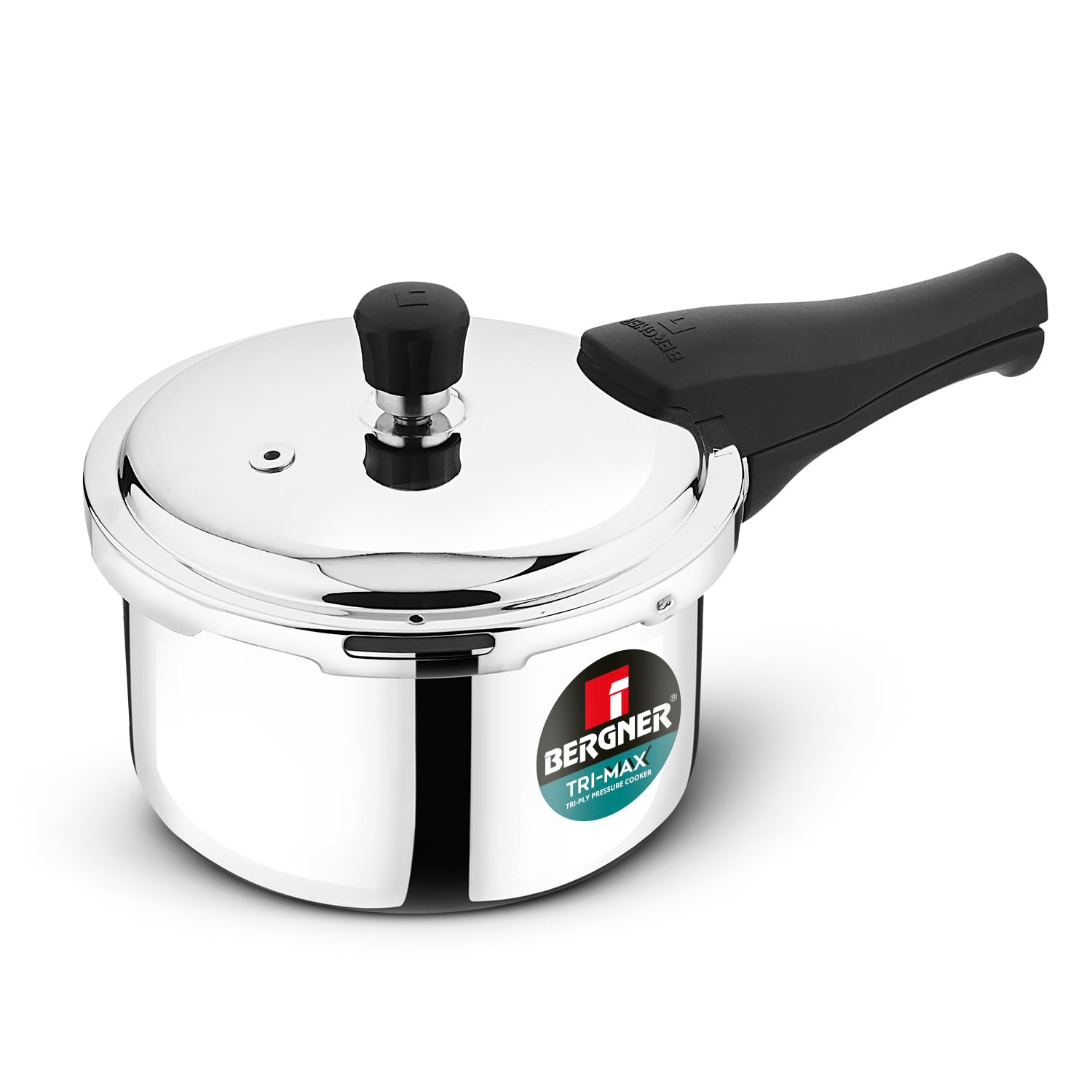 Bergner Tri-Max 2 L Triply Pressure Cooker, Outer Lid Cooker, Triply Body, Healthy Cooking, Durable Bakelite Handle, Safety Valv