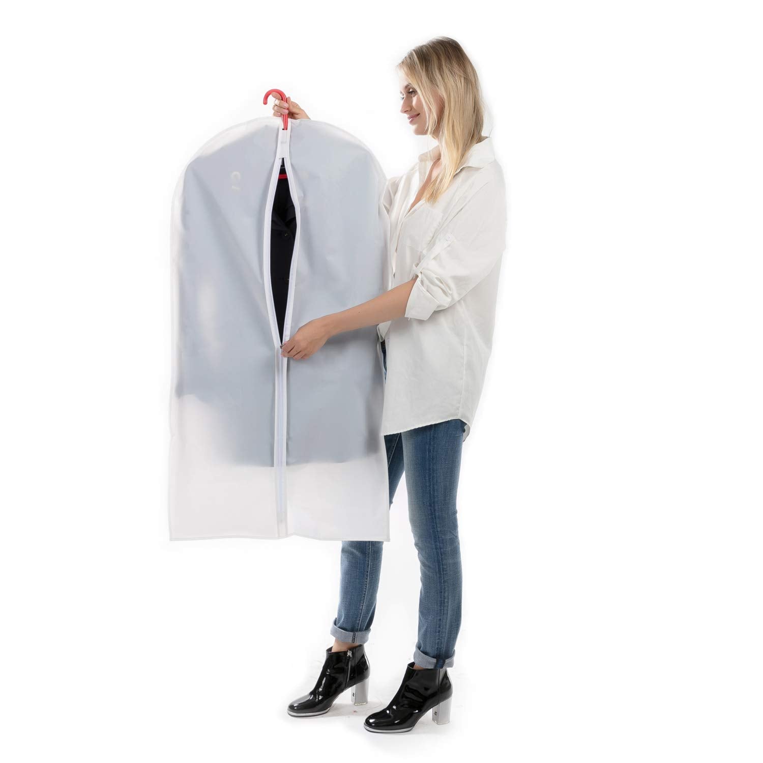 MsKitchen Garment Bags - Clear 24"x40" Dress Covers with Cedar Balls, 6 Pack, Translucent Plastic Protectors for Closet Storage