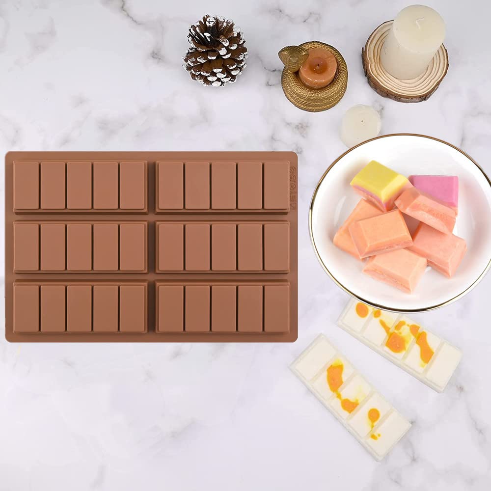 Accfore 2 Pack Chocolate Bar Molds,Rectangle Silicone Break-Apart Protein And Engery Bar Candy Chocolate Molds Wax Melt Candles