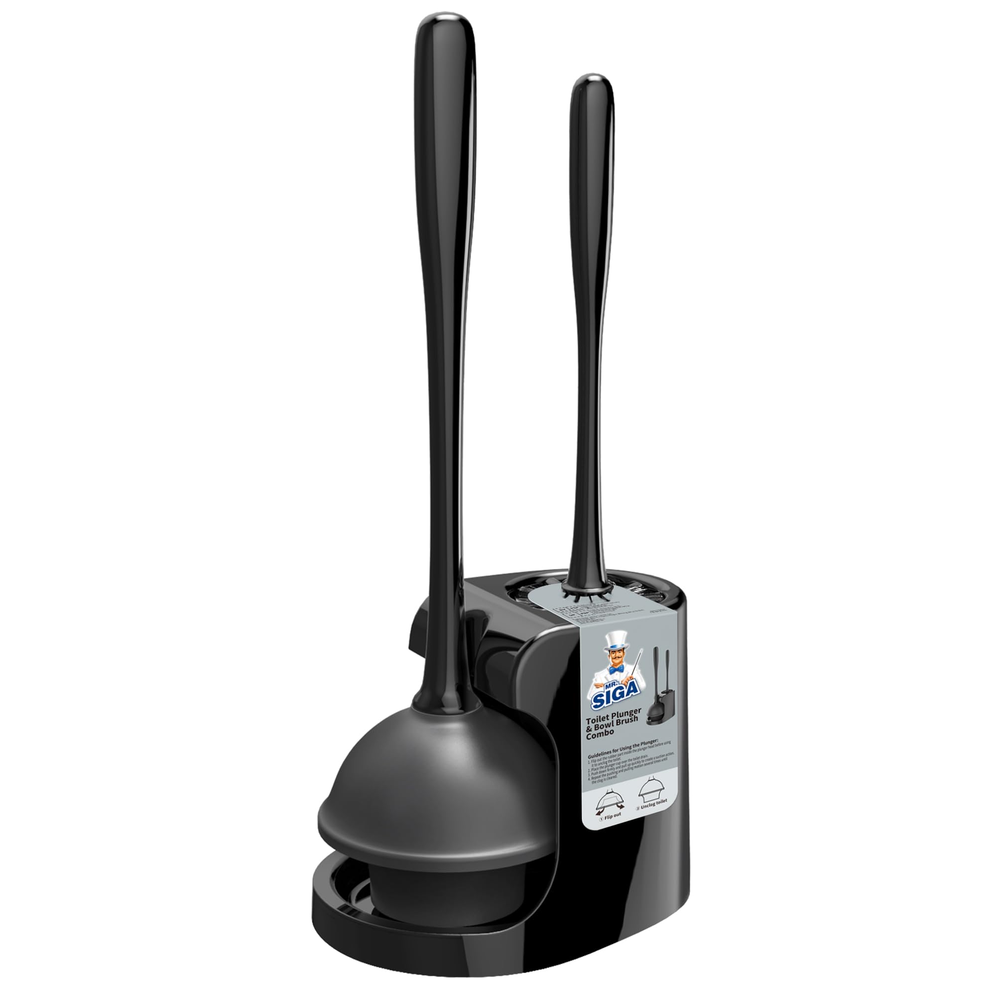 MR.SIGA Toilet Plunger and Bowl Brush Combo for Bathroom Cleaning  Black  1 Set