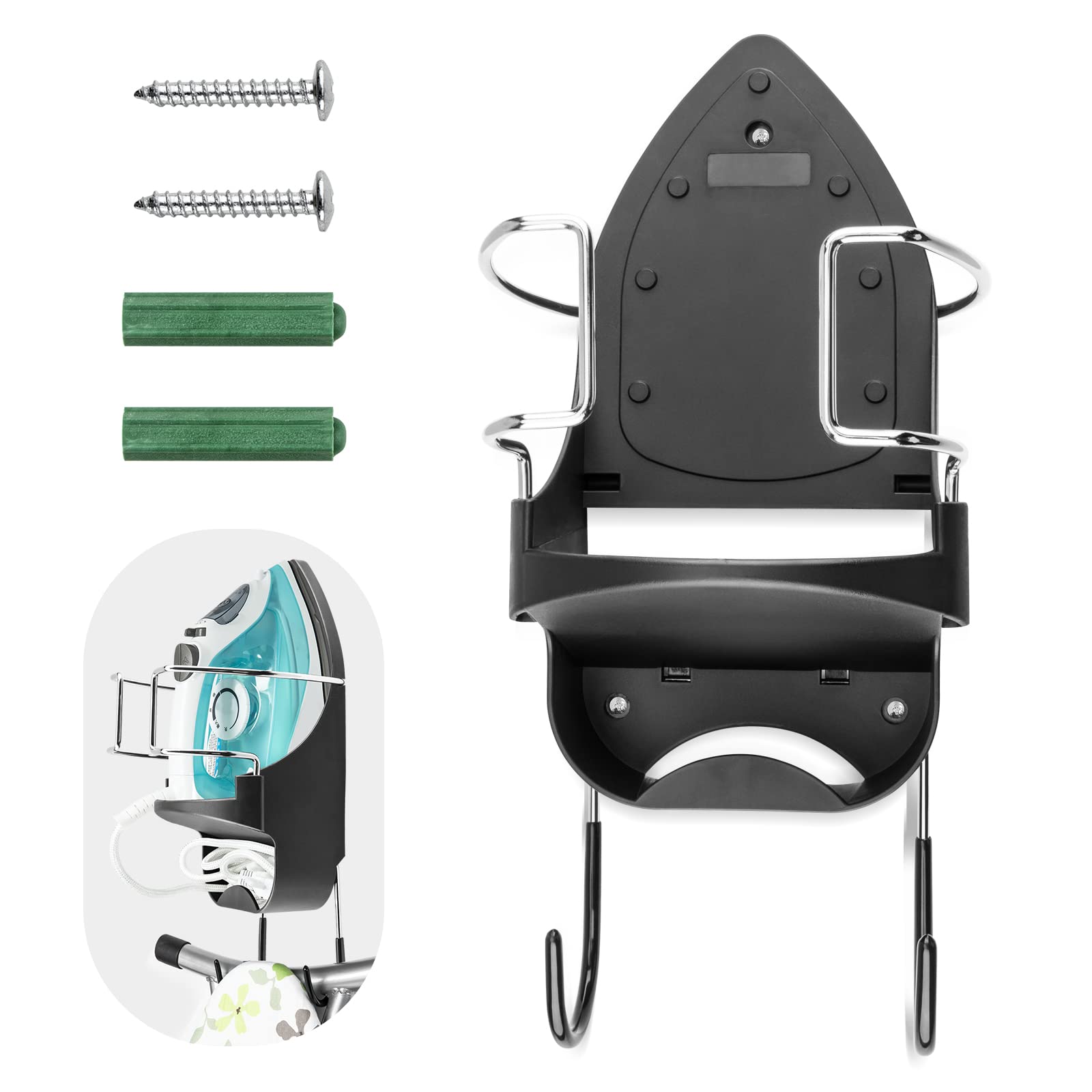 Alpinista Ironing Board Hanger Wall Mount Ironing Board Holder Wall Mount For Laundry Rooms Storage Organizer, Black