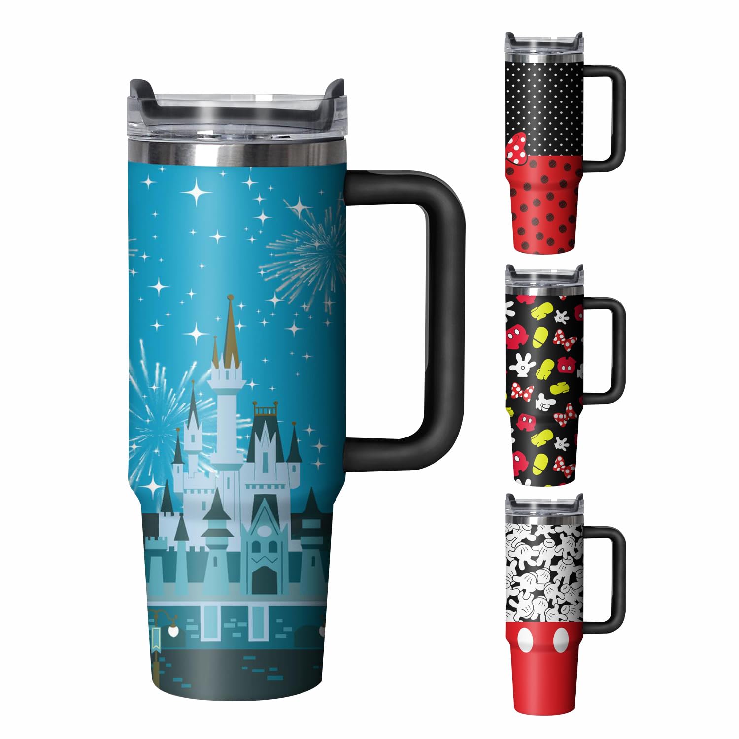 Cute Cartoon Mouse 30 oz Tumbler with Handle and Straw Lid Gift for Boy Girl Water Bottle Travel Cup for Car Drink Cold and Hot 