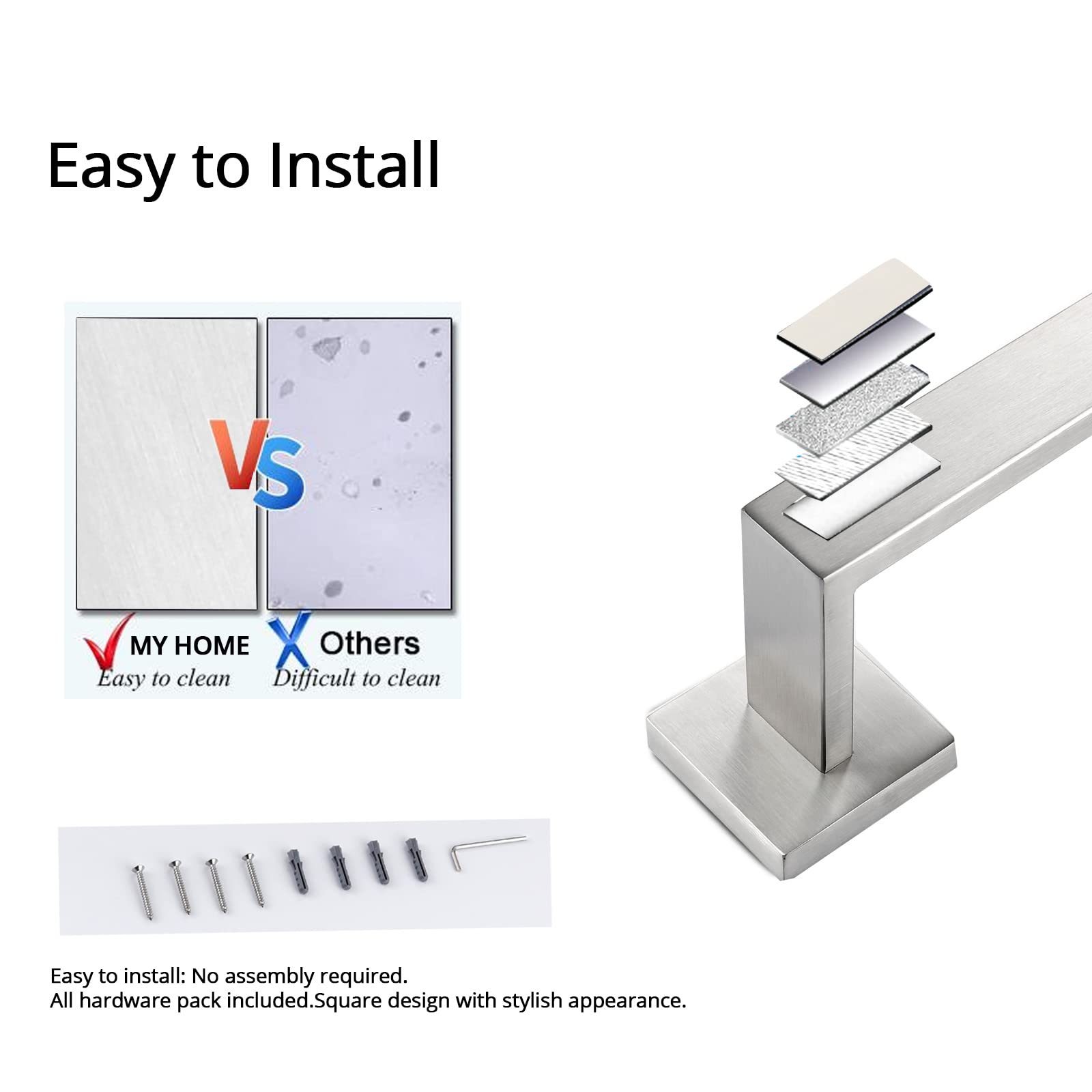 Banolux Towel Rack, 22 Inch Single Towel Bars For Bathroom, Towel Racks For Bathroom Wall Mounted Sus304 Stainless Steel Hand To