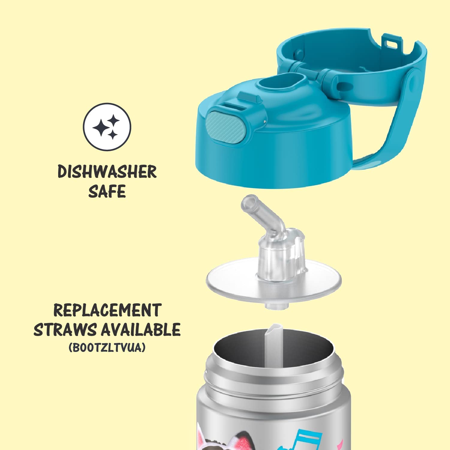 Thermos Funtainer Water Bottle With Straw - 12 Ounce, Gabbys Dollhouse - Kids Stainless Steel Vacuum Insulated Water Bottle With