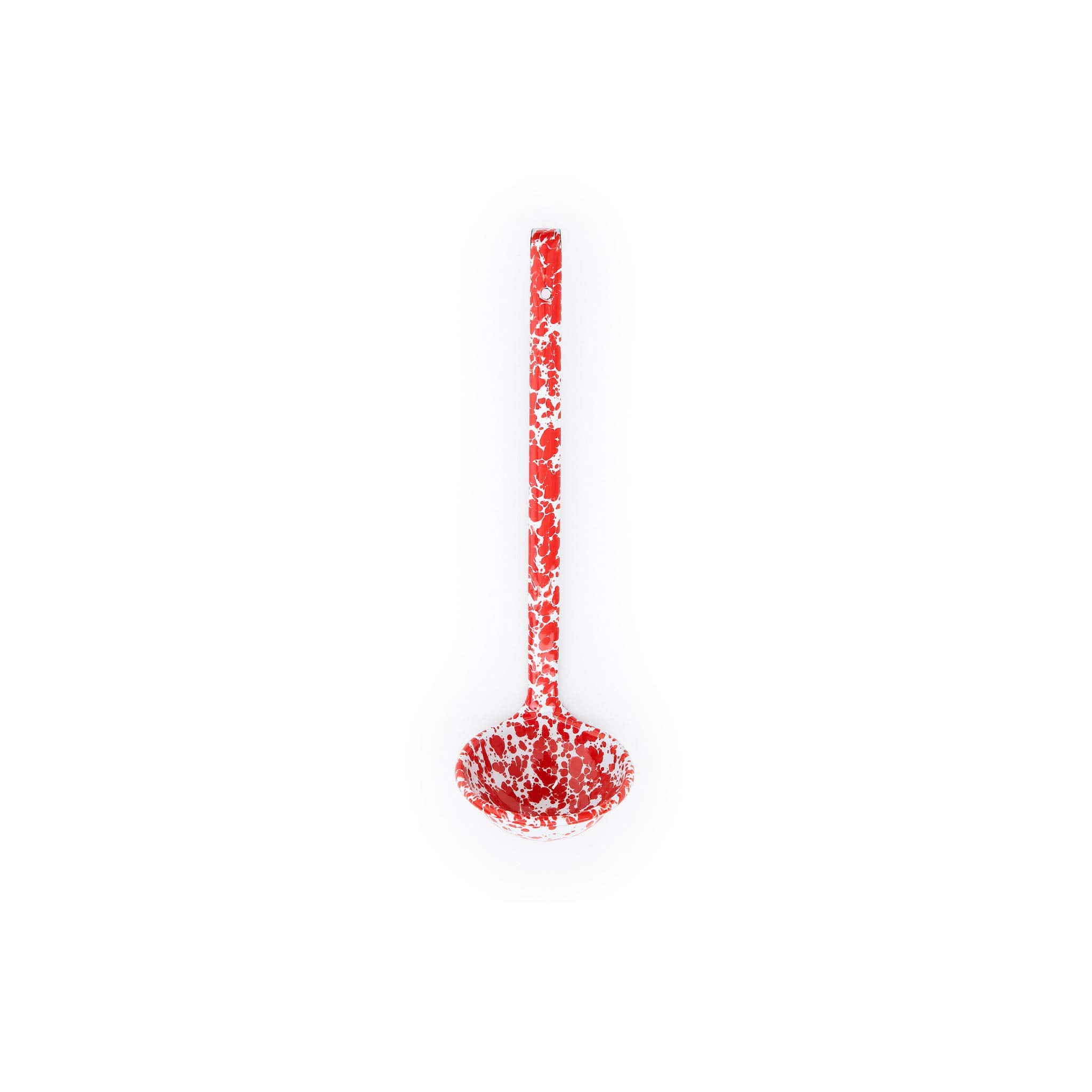 Enamelware Ladle, 12 inch, Red/White Splatter
