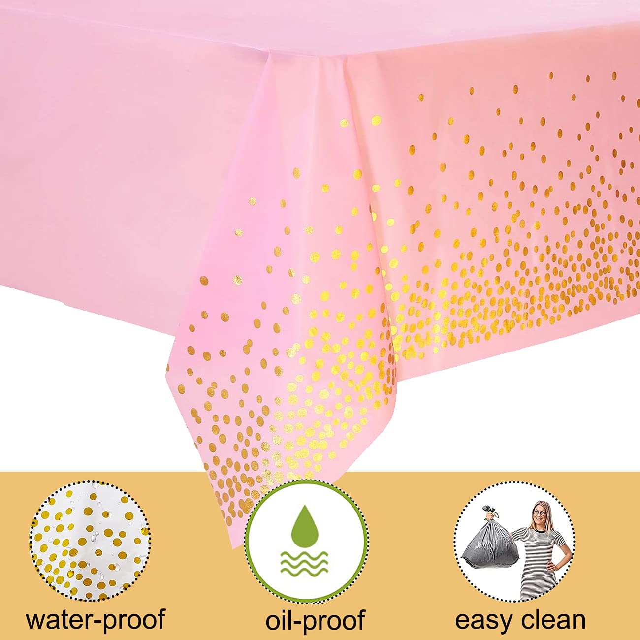 4 Pack Plastic Pink Tablecloth Disposable Pink And Gold Tablecloth For Rectangle Tables 54'' X 108'' Party Decorations Birthday