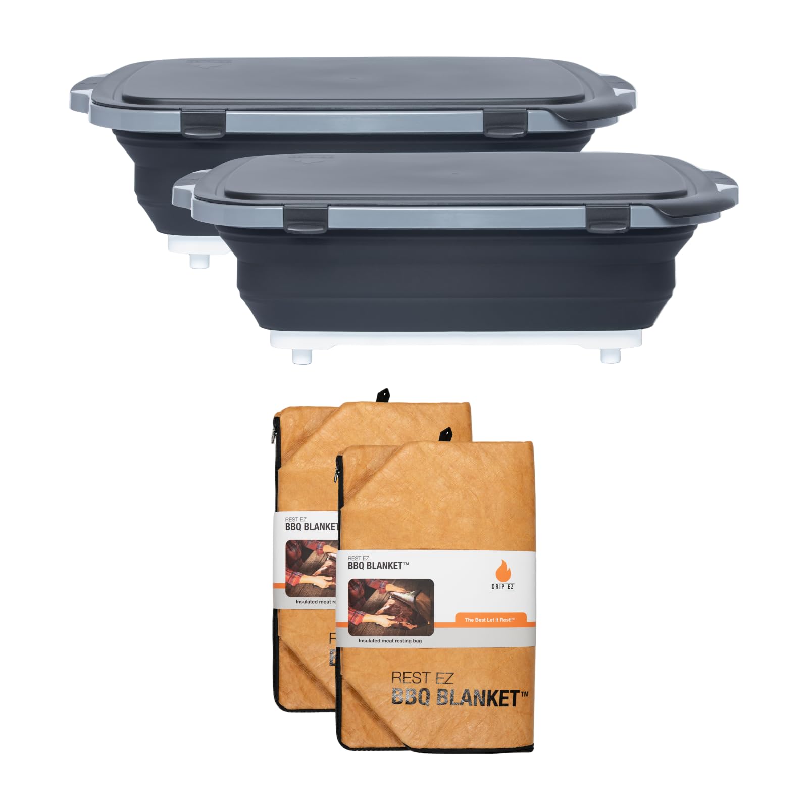 XL Prep Tub & BBQ Blanket Gift Bundle: (2) XL Prep Tubs + (2) Meat Resting Blankets - Ultimate BBQ Gift for Pitmasters, Brisket,