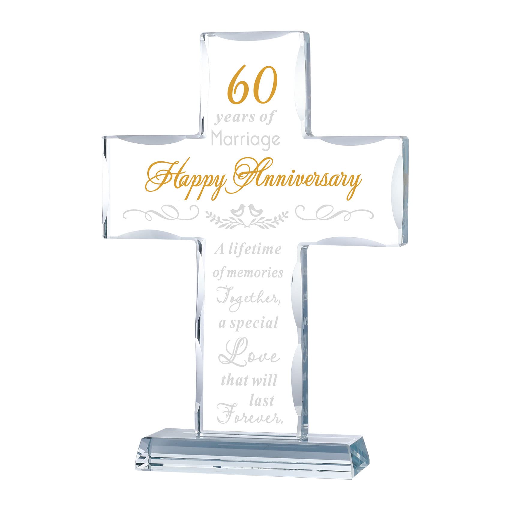 YWHL 60th Anniversary Cross Gifts for Couple Parents, 60 Years Wedding Anniversary Keepsake for Him Her, Laser Carved 60 Years o