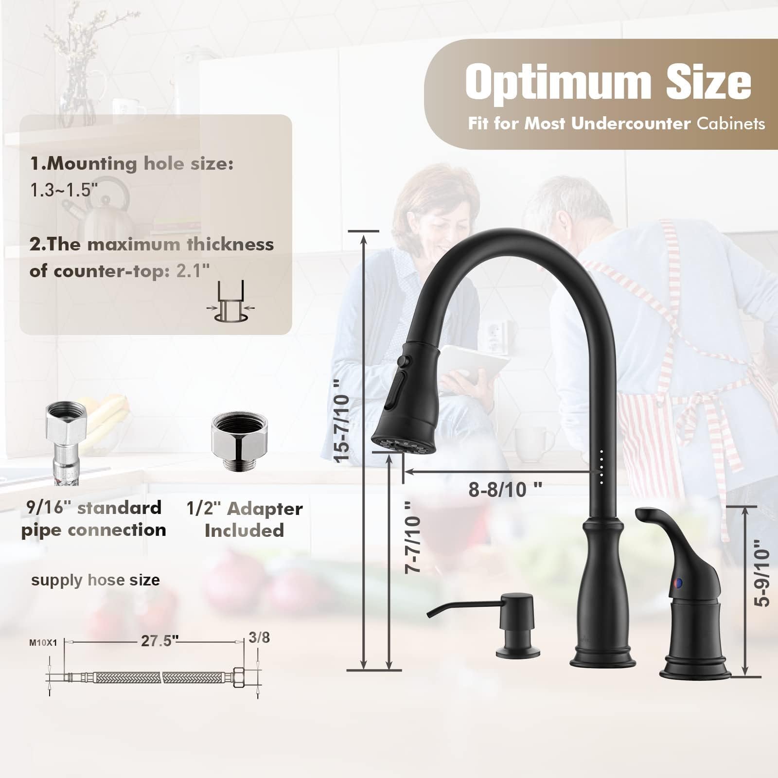 3 Hole Kitchen Faucet, Appaso Kitchen Faucet 3 Hole With Pull Down Sprayer, 3 Pieces Kitchen Faucet With Soap Dispenser And Side