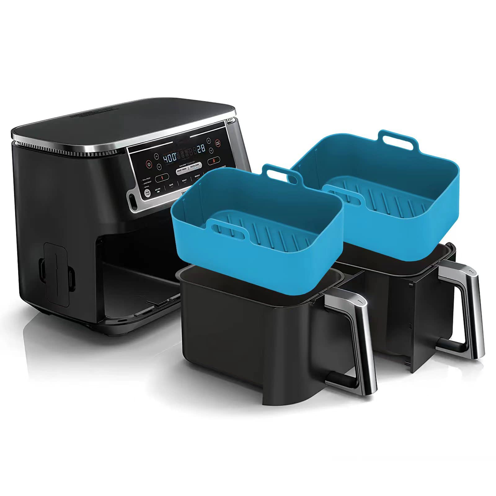 2Pcs Air Fryer Silicone Liners Rectangular For Ninja Foodi Dual Dz201/Sl201 8Qt/Dz090 6Qt,Mmh Reusable Airfryer Pot Replacement