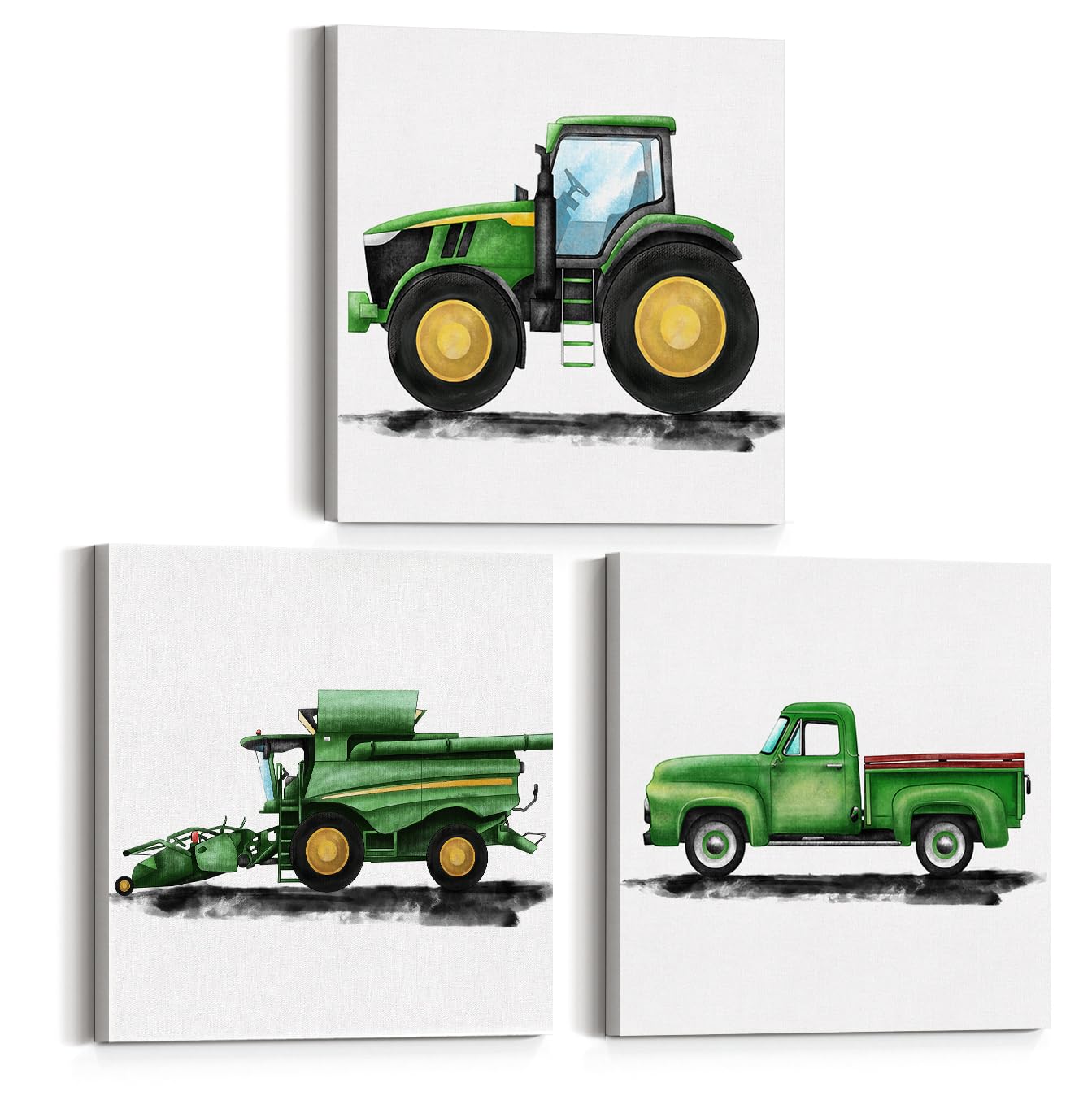 Set Of 3 Tractor Nursery Farm Vehicles Art Canvas Wall Art Framed Paintings Prints Watercolor Old Farm Truck Canvas Posters Pict