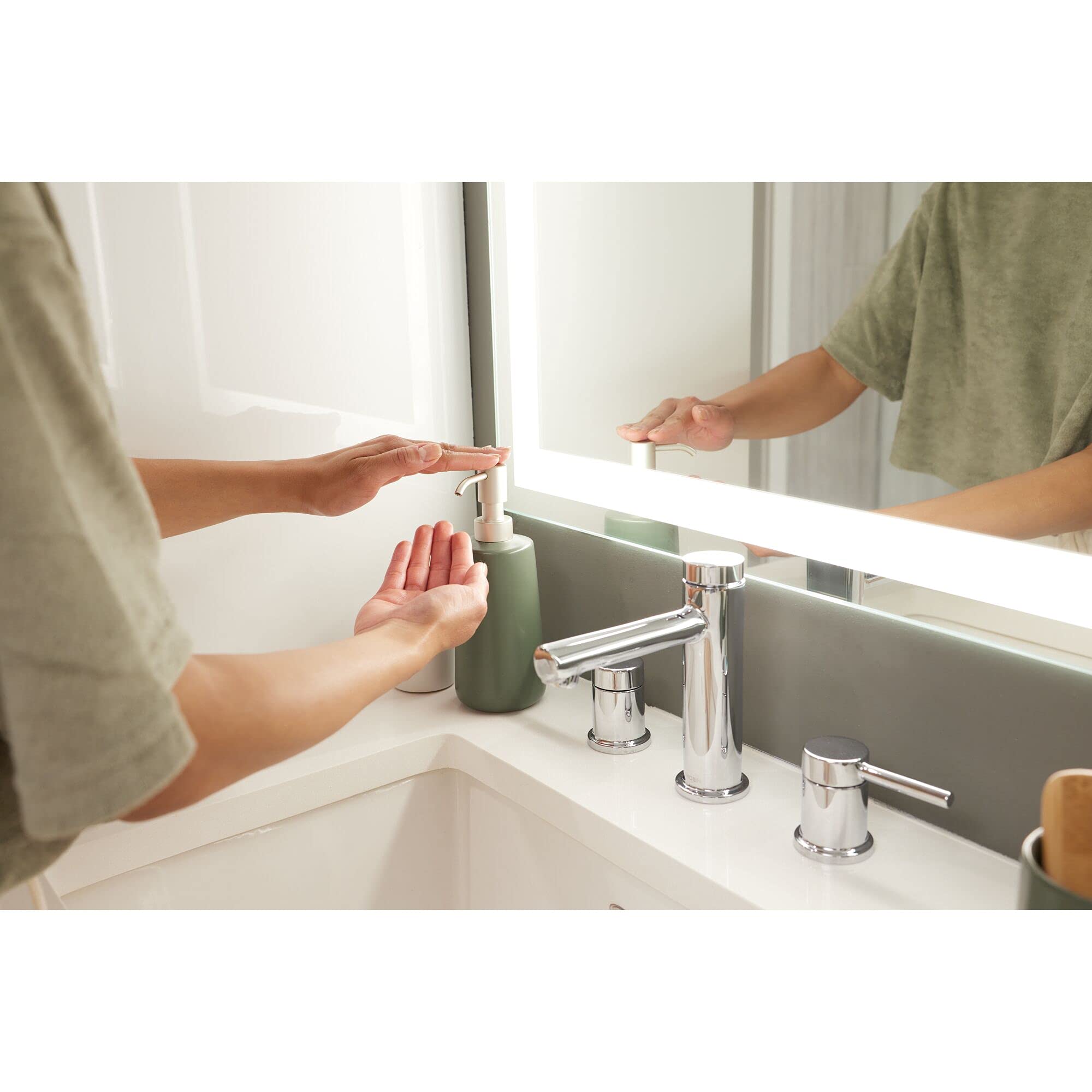 Idesign Ceramic Earth Collection Refillable Tall Soap Dispenser, Moss