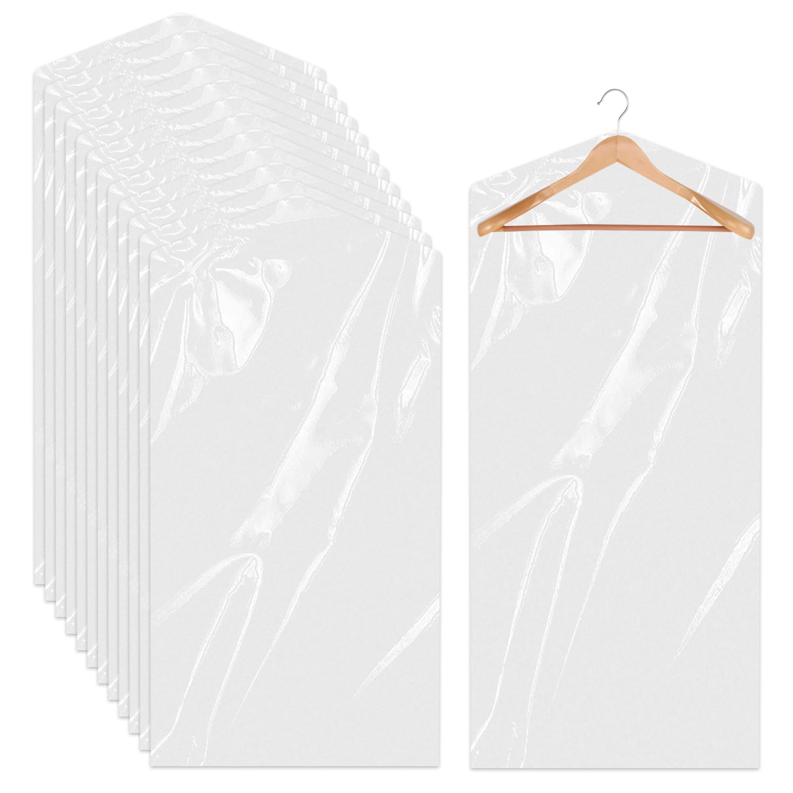 20 Pack Clear Clothes Covers For Hanging Garment Plastic Suit Bags Dry Cleaning Bags Transparent Dust-Proof Garment Covers For D