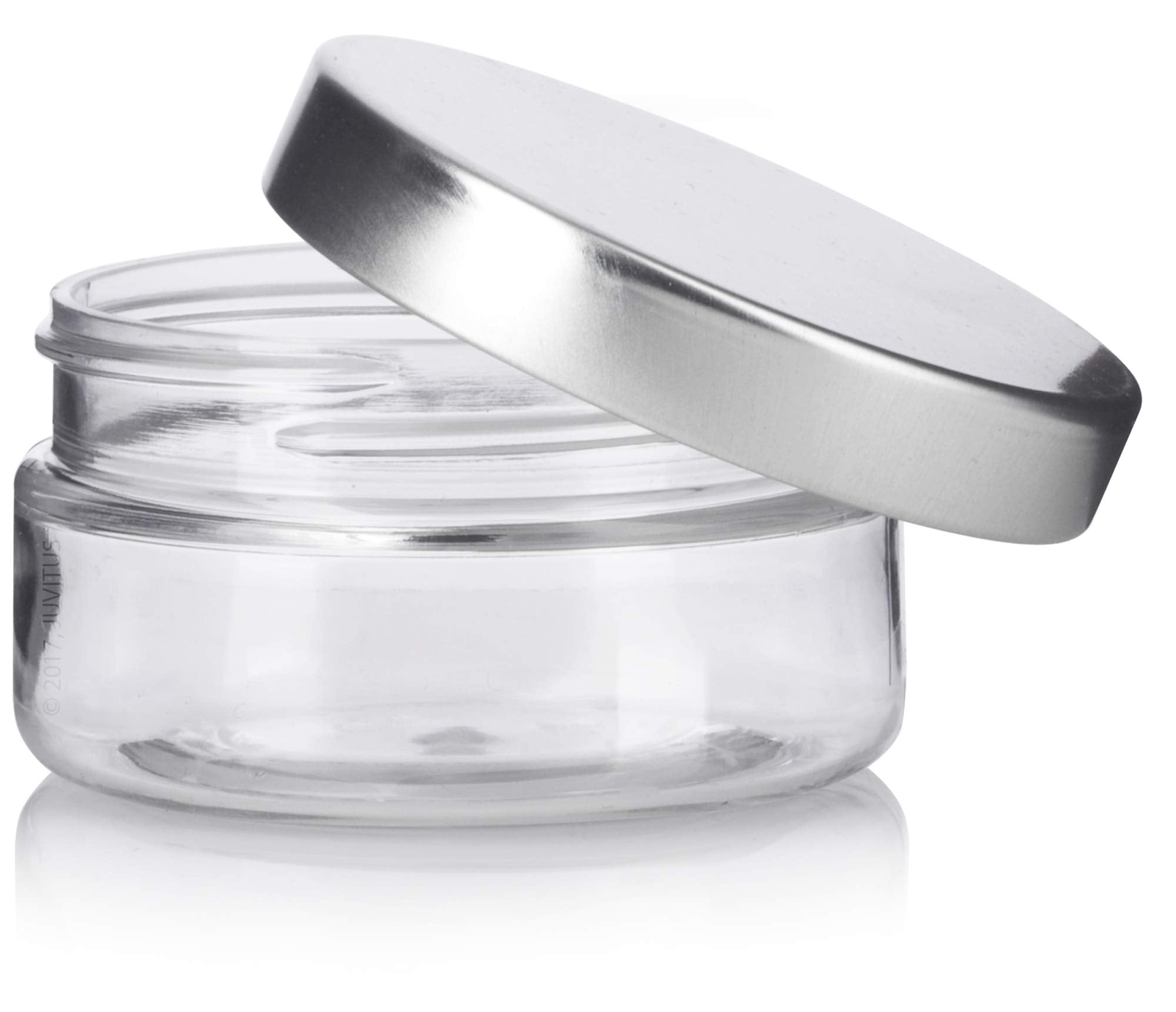Juvitus Clear Pet Plastic (Bpa Free) Refillable Low Profile Jar With Silver Metal Lid - 2 Oz (12 Pack)