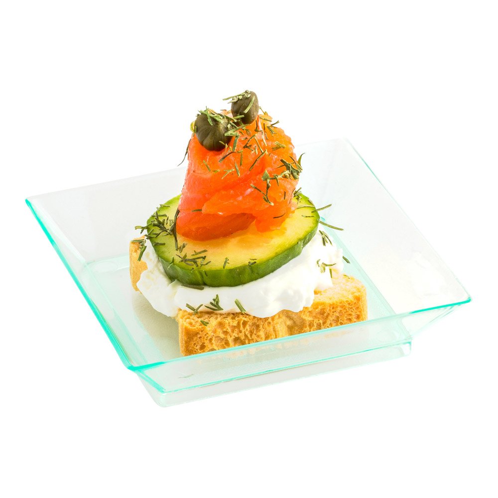 Restaurantware 2.5 X 2.5 Inch Mini Tasting Plates 100 Disposable Square Plastic Plates - Durable Stylish Seagreen Plastic Hors D