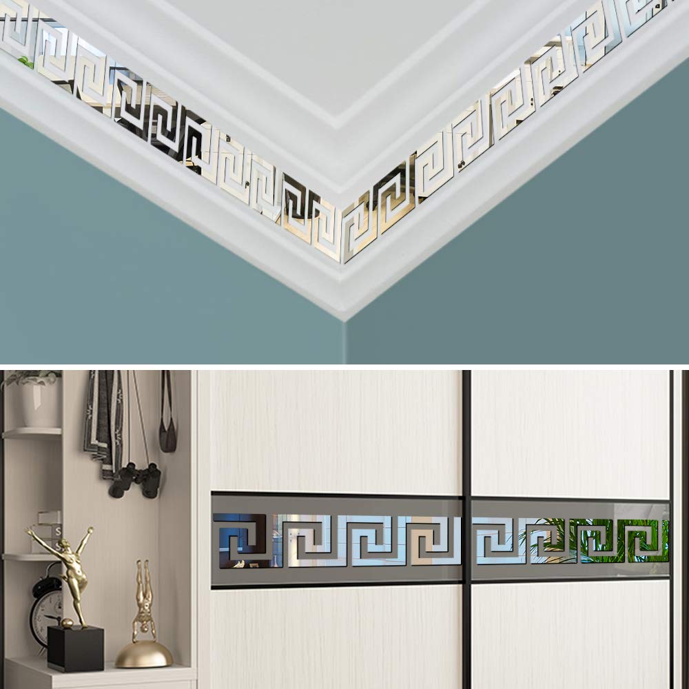 Selftek 30Pcs Acrylic Mirror Wall Stickers Decals Peel And Stick Tiles Border Diy Adhesive Wall Decor Stickers For Living Room H