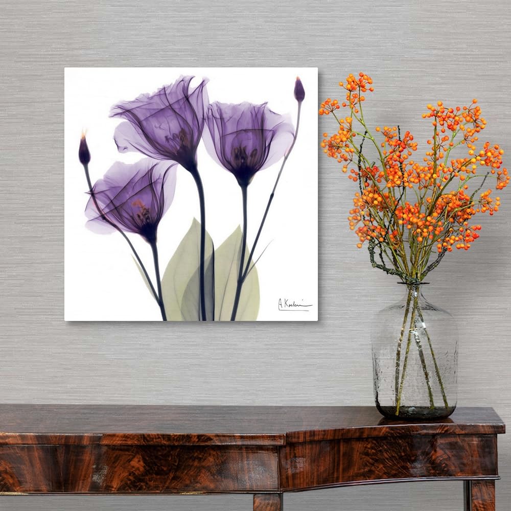 Canvas On Demand Purple Flower Trio Canvas Wall Art Print By Albert Koetsier, Home Decor, Artwork, 16''X16''