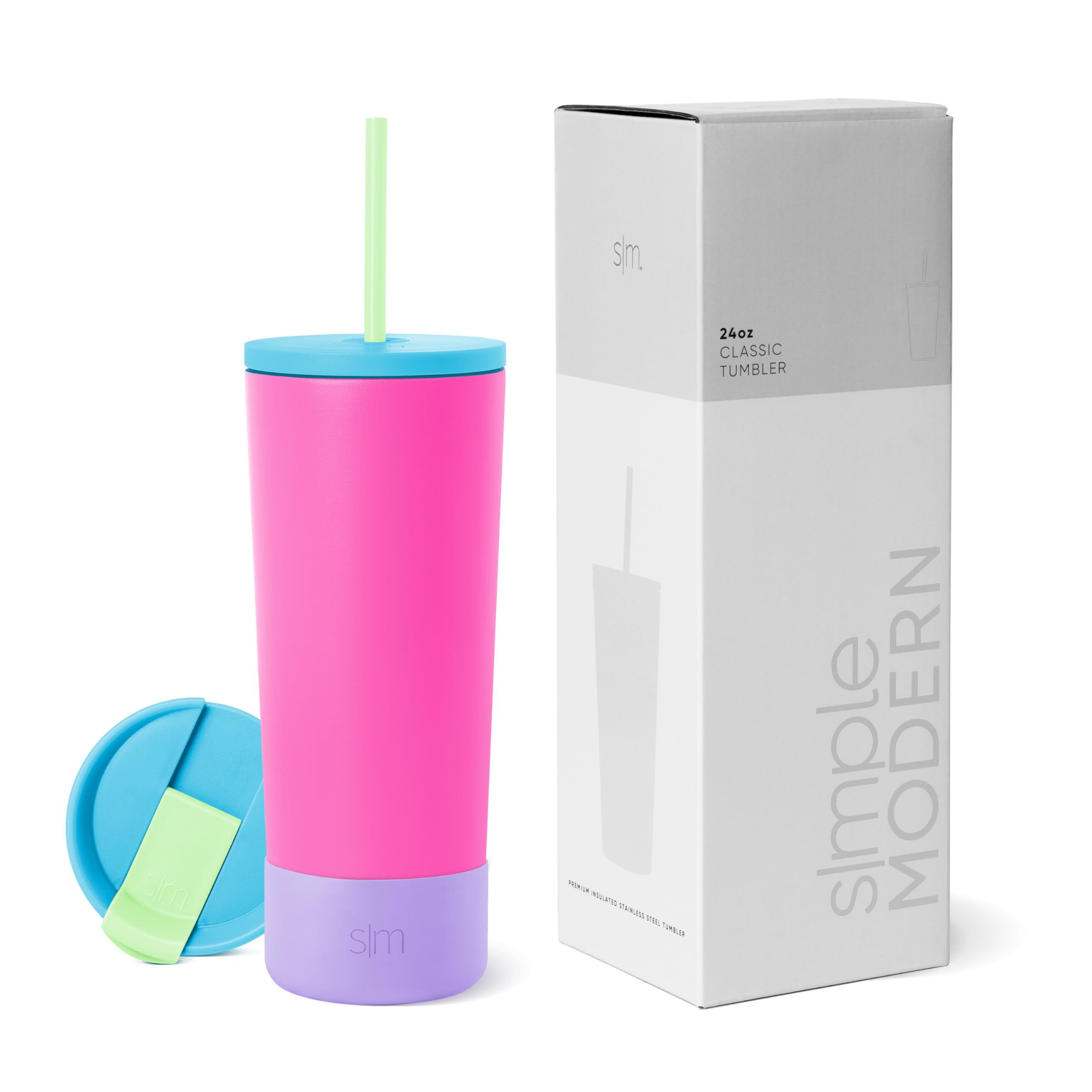 Simple Modern Insulated Tumbler with Lid, Straw, & Boot | Iced Coffee Cup Reusable Stainless Steel Water Bottle Travel Mug | Gif
