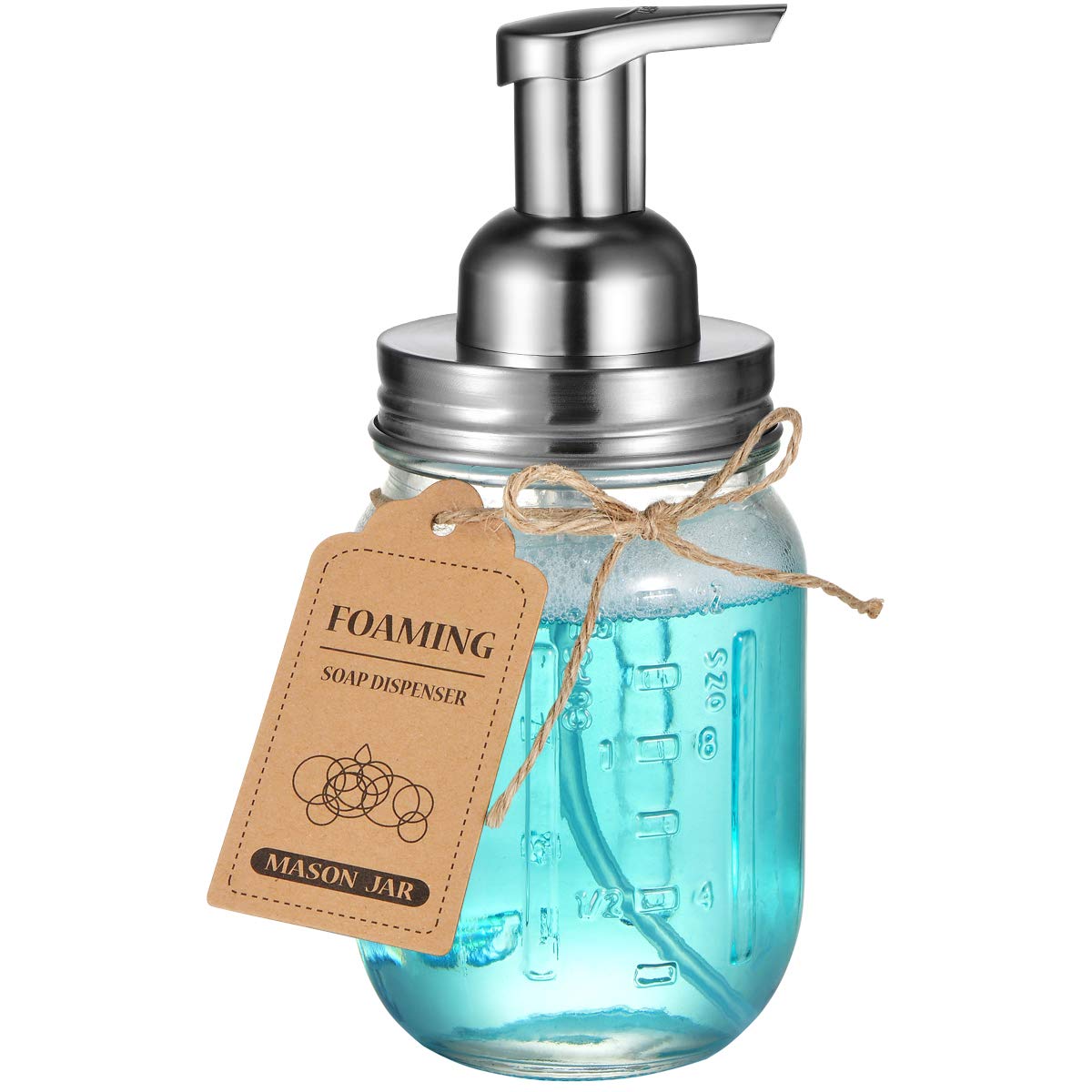 Mason Jar Foaming Soap Dispenser -Rustproof Stainless Steel Lid/BPA Free Foam Pump-Waterproof Chalkboard Labels-Farmhouse Decor Bathroom Accessories Refillable &Eco Friendly -Brushed Nickel (2 Pack)