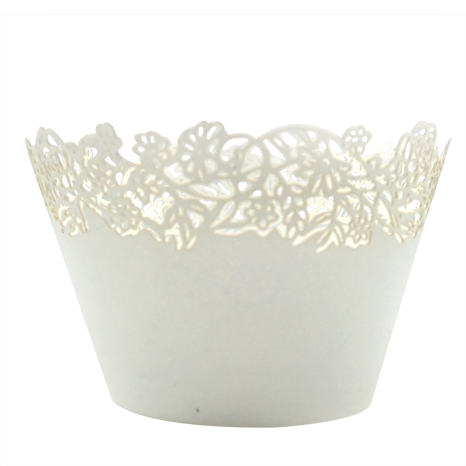 Cupcake Wrappers Pack Of 50 White Filigree Artistic Bake Cake Paper Cups Little Vine Lace Laser Cut Liner Baking Cup Muffin Case