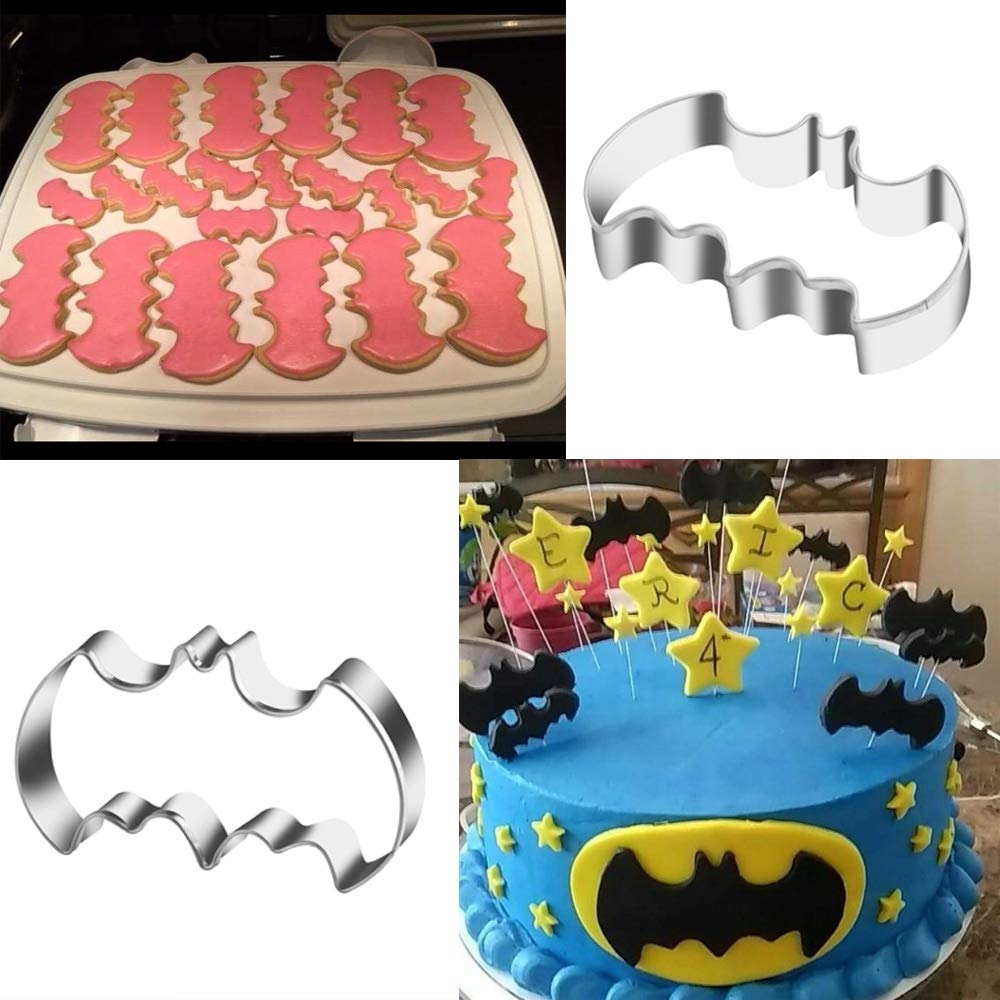 Kspowwin 3 Pack Cookie Cutters Set Stainless Steel Bat Shape Halloween Biscuit Cookie Cutter (3 Pieces Cookie Cutters)