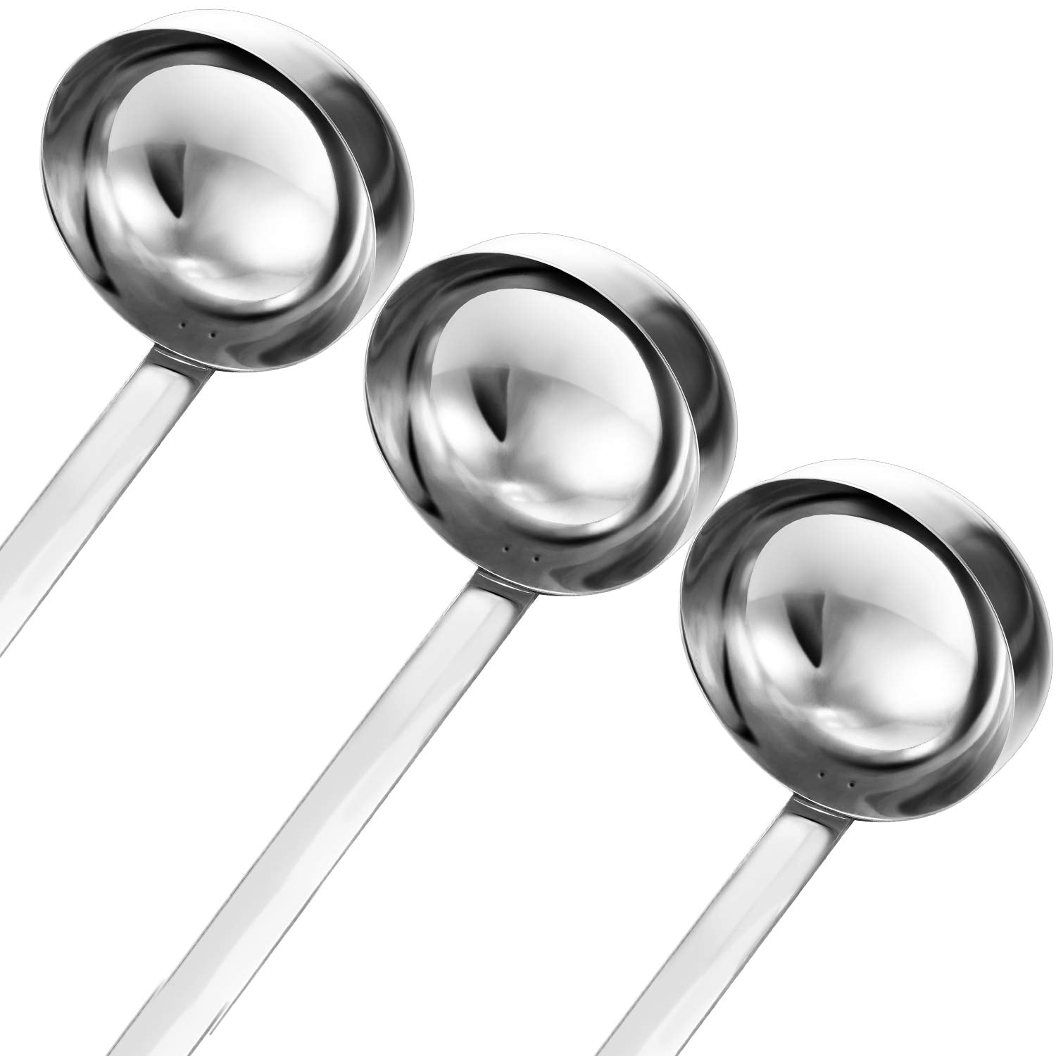 Meekoo 3 Pieces Stainless Steel Ladle Soup Handle Ladle With Pouring Rim For Kitchen Cooking Soup Sauce (5 Oz)