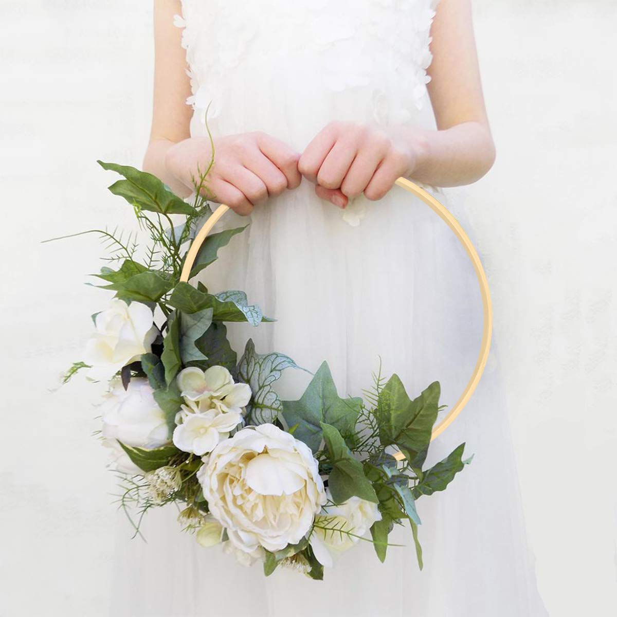 Worown 2pcs 12 Inch Wooden Bamboo Floral Hoops Wreath Rings for Making Wedding Wreath Decor and Wall Hanging craft