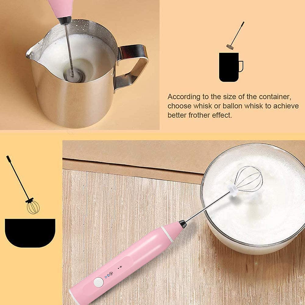 Immersion Blender Milk Frother Handheld Foam Maker USB Rechargeable Coffee Frother with 2 Stainless whisks 3-Speed Adjustable Mini Blender