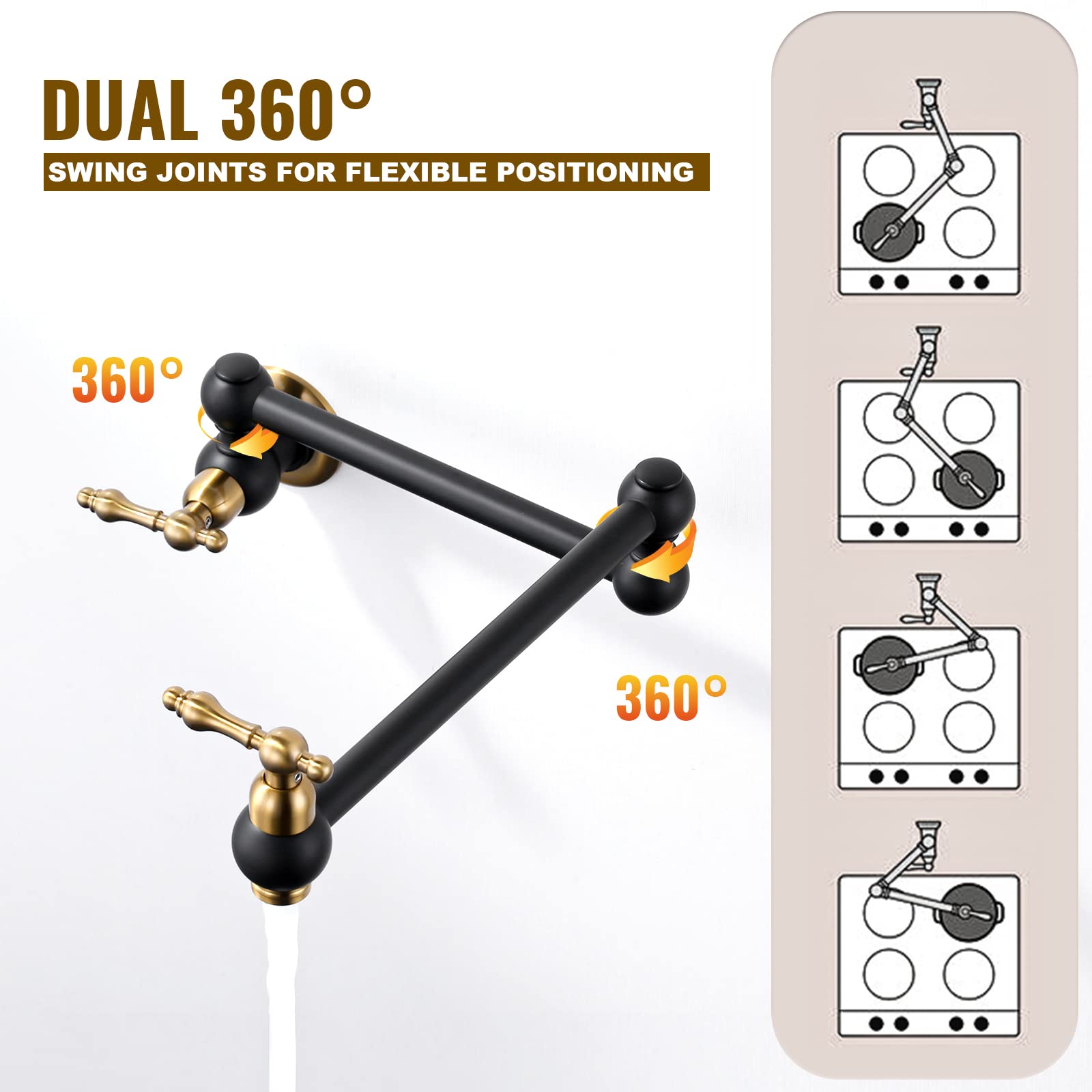 Wowow Pot Filler Faucet Over Stove, Solid Brass Pot Filler Wall Mount Commercial Kitchen Sink Pot Filler Copper Folding Faucet,