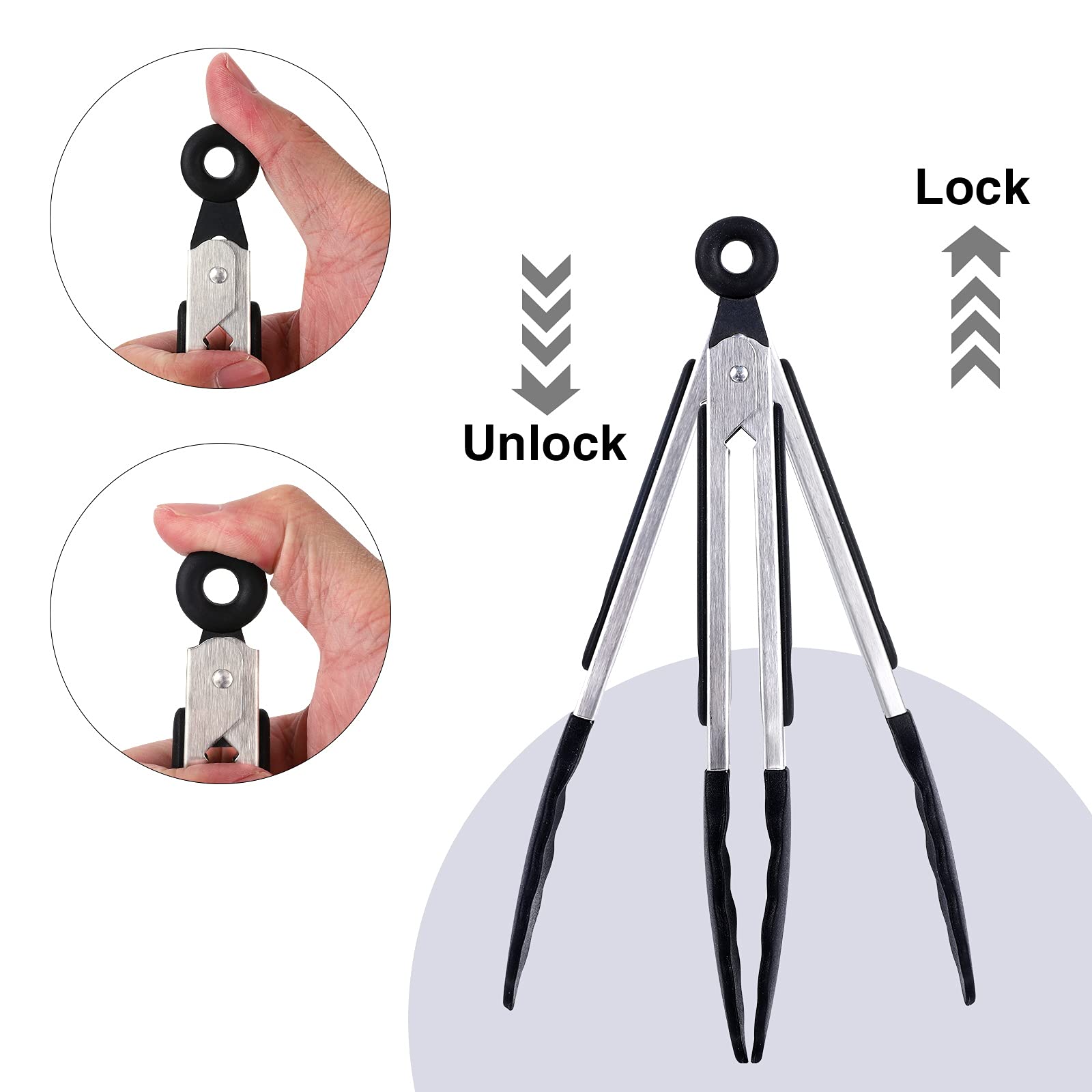 Kitchen Tongs Set of 3  Black Cooking Tongs with Silicone Tips  Stainless Steel Serving Tongs  Non-Stick Non-Scratch Heat Resistant Tongs for Grilling Cooking BBQ Buffet Salad (Black  7/9/12 Inch)
