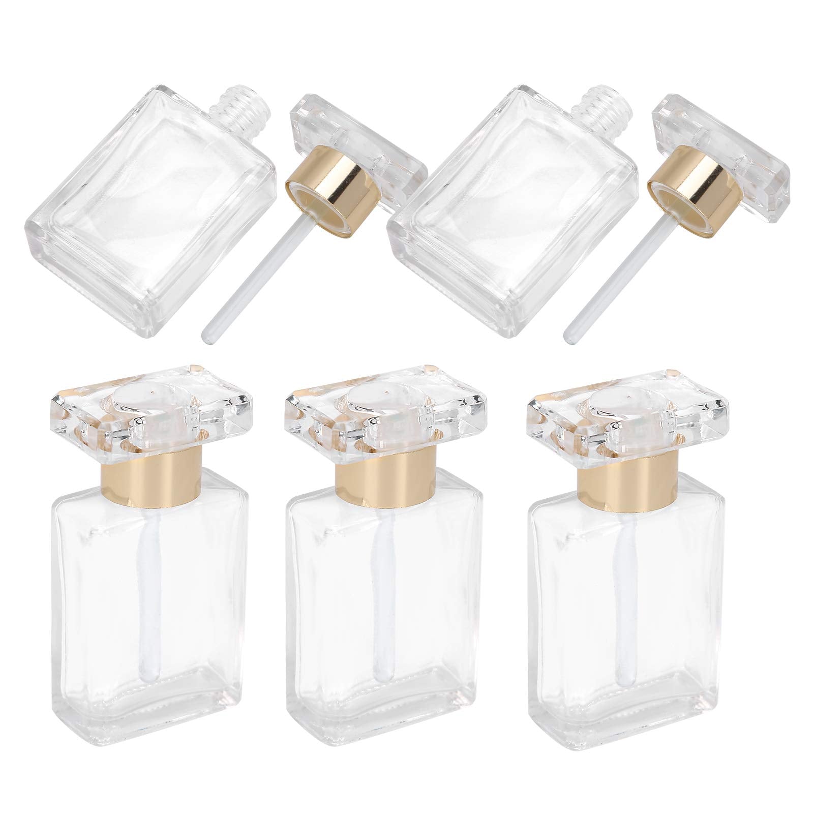 Empty Perfume Bottles 5Pcs Gold Transparent Glass Refillable Travel Cologne Bottle for Essential Oil, Portable Spray Atomizer Co
