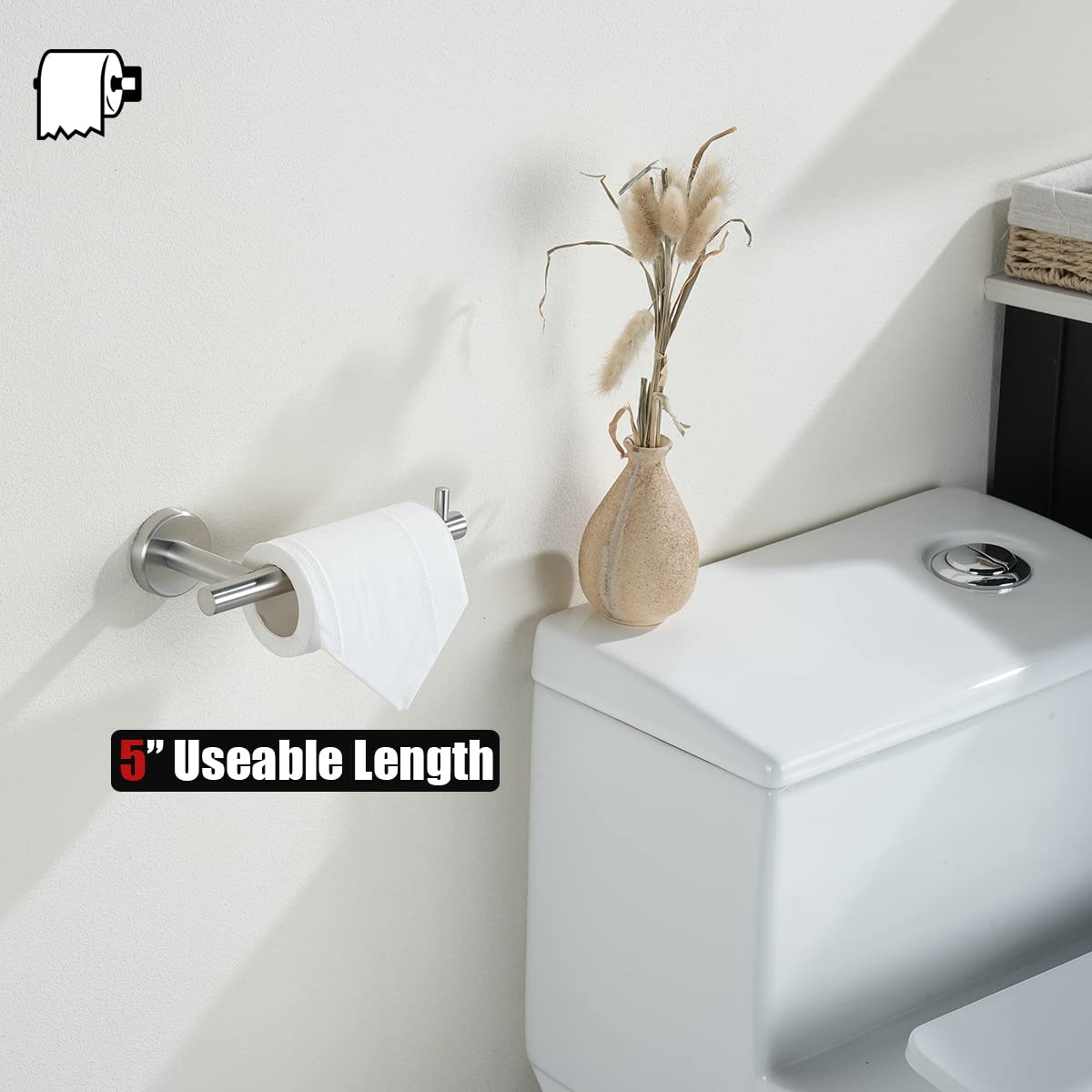 JQK Toilet Paper Holder  5 Inch 304 Stainless Steel Thick 0.8mm Tissue Paper Dispenser for Bathroom  Hold Mega Rolls  Brushed Nickel Wall Mount  TPH100-BN