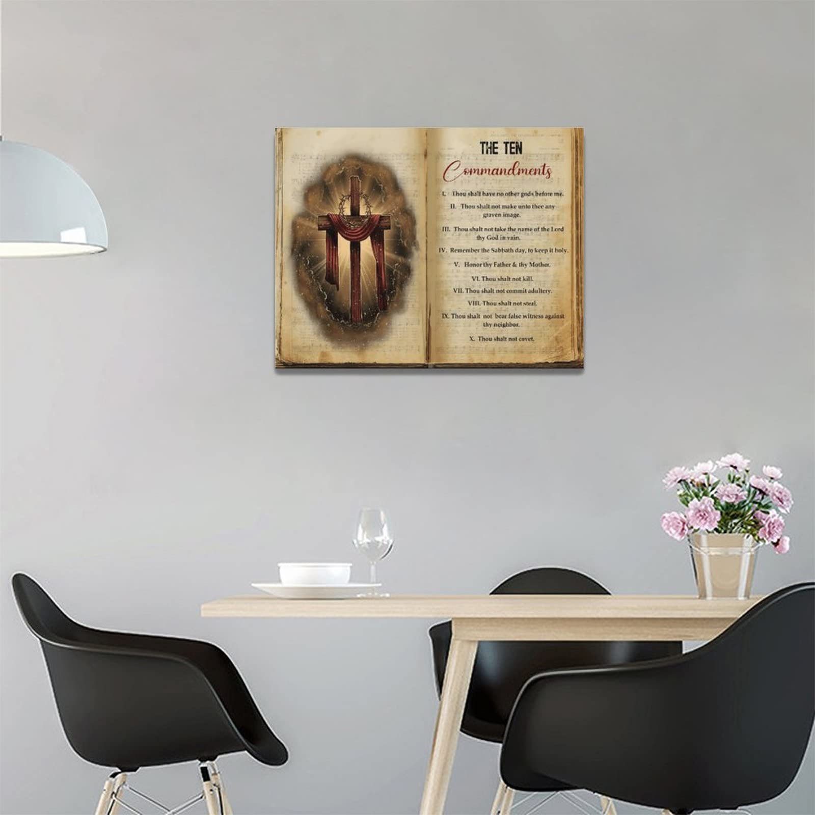 The Ten Commandments Cross Decor Wall Art 10 Commandments Bible Verse Christian Religion Scripture Pictures Wall Decor Canvas Pa