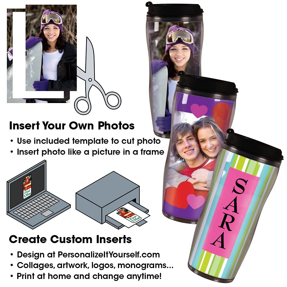 Pixmug - 14 Oz Photo Travel Mug With Flip Top - The Mug That'S A Picture Frame - Diy - Insert Your Own Photos Or Create And Prin