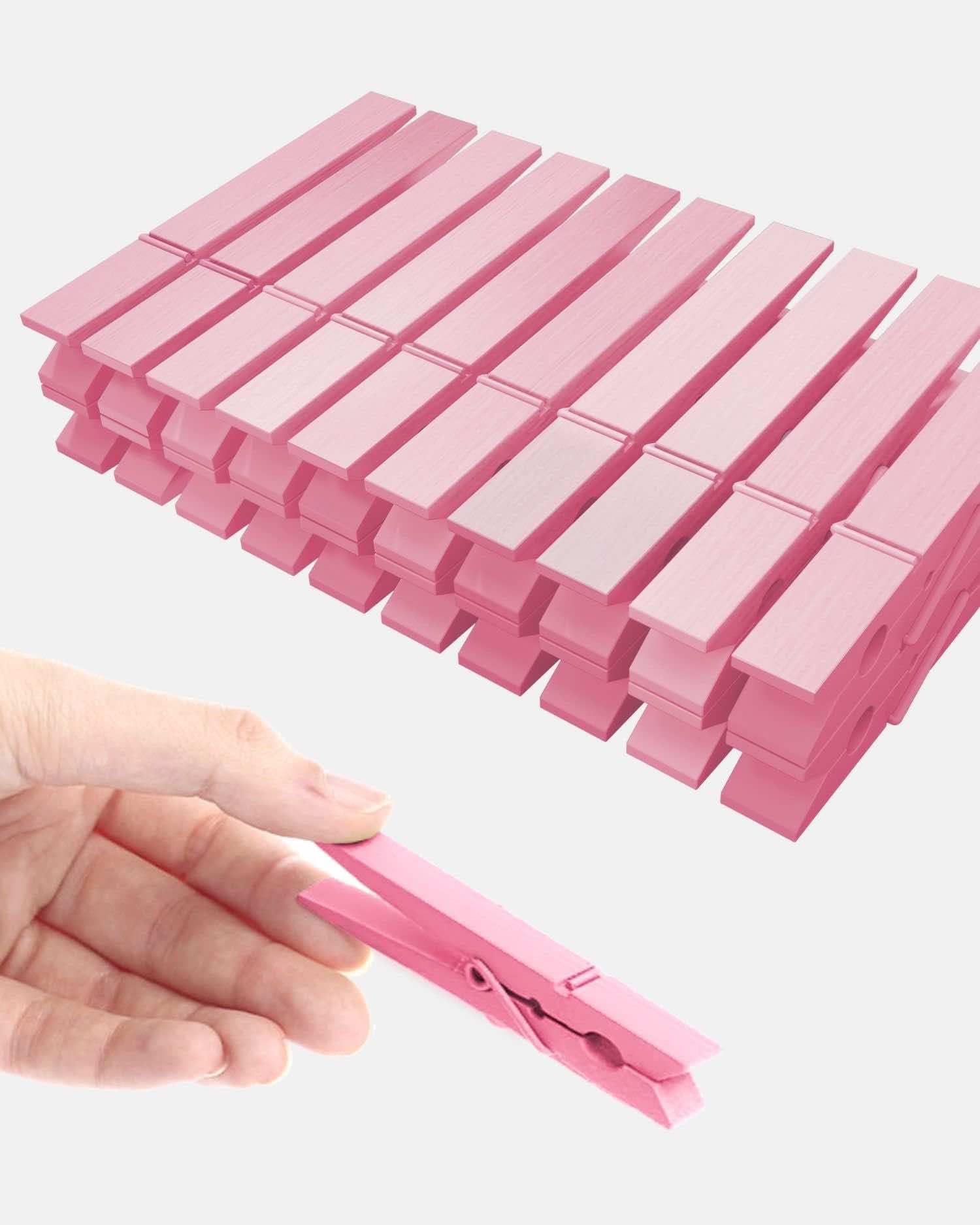 Clothes Pins, Pink Colored Wooden Clothespins For Baby Shower Game, Wreath, Crafts, Strong Grip Close Pins Birchwood Clips Cloth