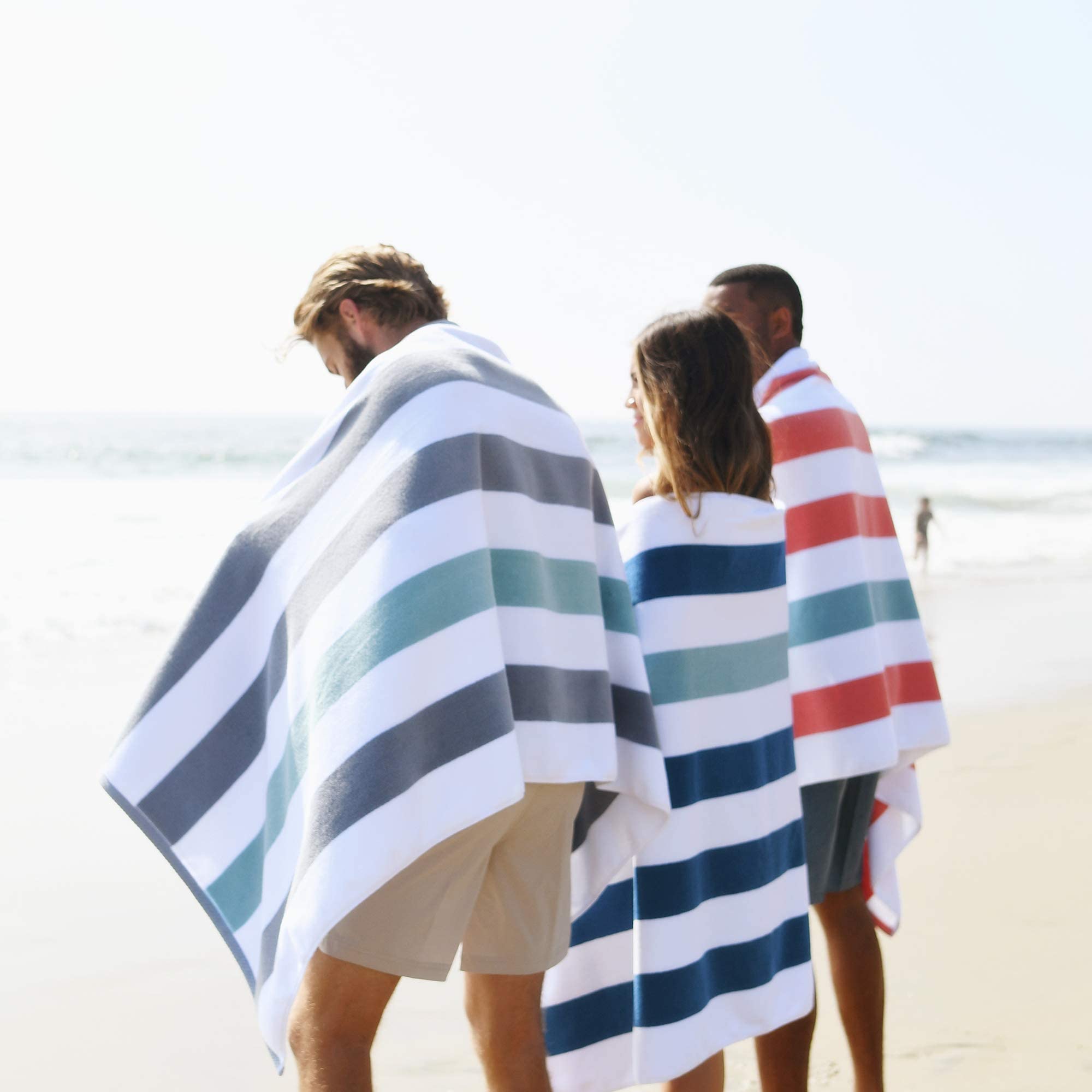 Laguna Beach Textile Co. Striped Cabana Beach Towel - Oversized  Plush 630 GSM Cotton - Stone Gray and Sea Glass Green