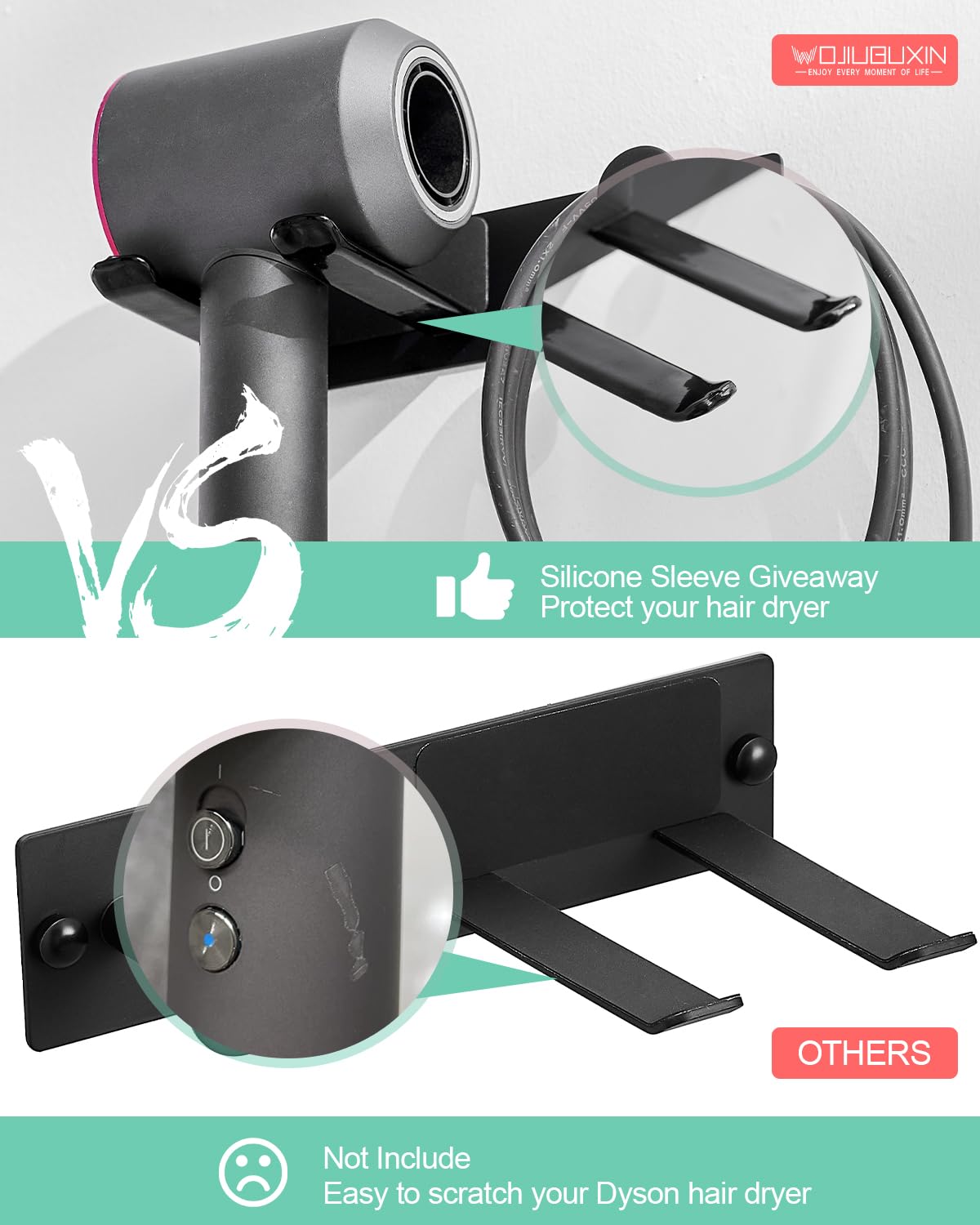 Wojiubuxin Hair Dryer Holder Wall Mount Matte Black Hair Dryer Holder For Bathroom Cabinet Sus 304 Stainless Steel Blow Dryer Ho