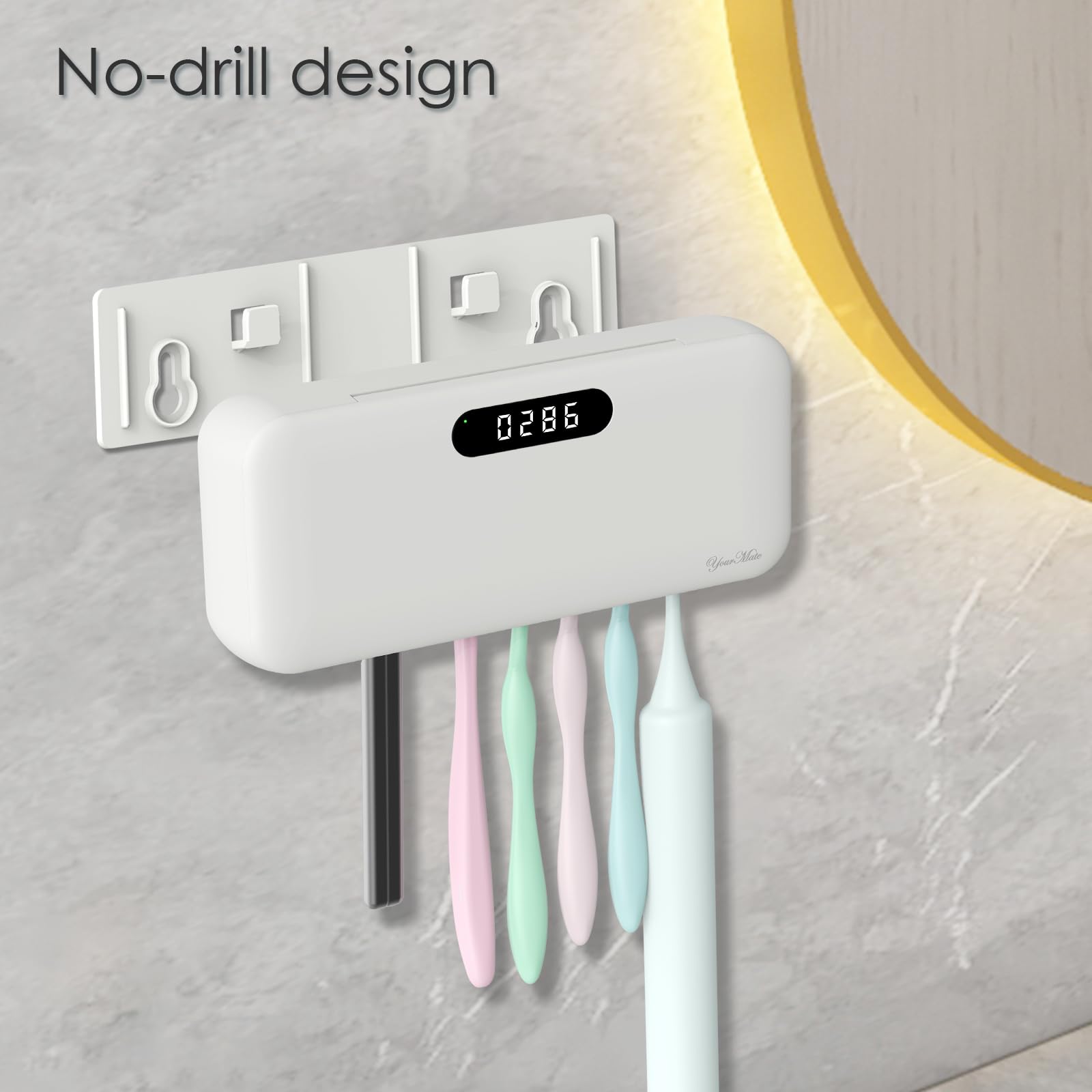 Yourmate Uvc Toothbrush Sanitizer Holders For Bathrooms 4000Mah Rechargeable Wall Mounted Toothbrush Sterilizer 5-Minute Automat