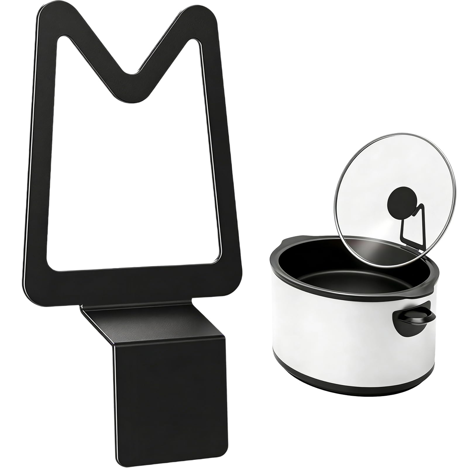 Wall Mounted Pot Cover Organizer, Stainless Steel Utensil Rest for Slow Cooker Lid Storage, MShape Design, SpaceSaving Kitchen