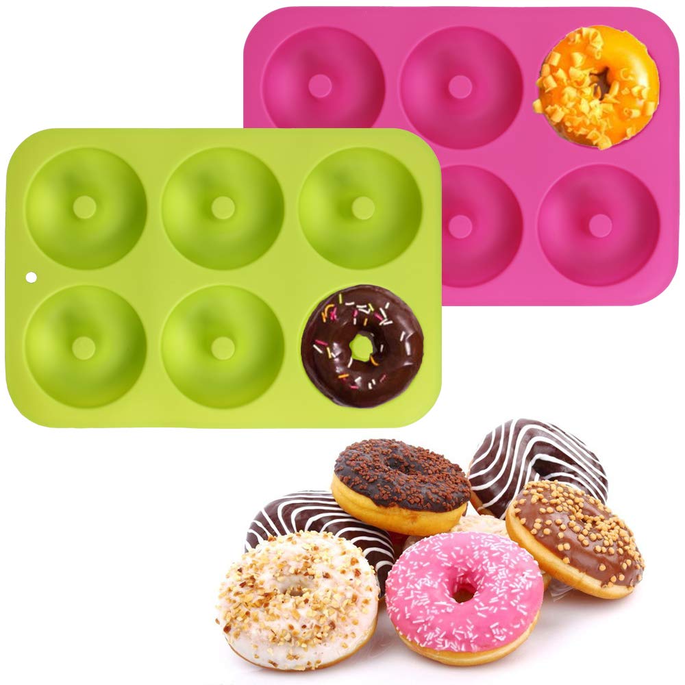 Newk Silicone Donut Pan, 6 Cavity Non-Stick Silicone Donut Mold For Donuts, Bagels - Set Of 4, Blue+ Light Green+ Rose Red+ Oran